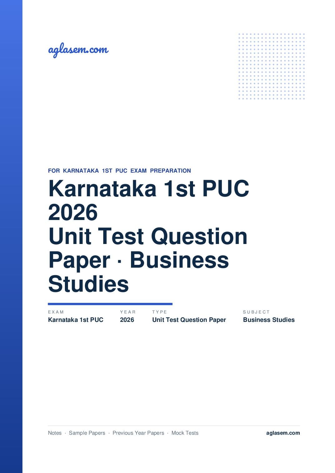 Karnataka 1st PUC Unit Test Question Paper 2026 Business Studies - Page 1 of 2