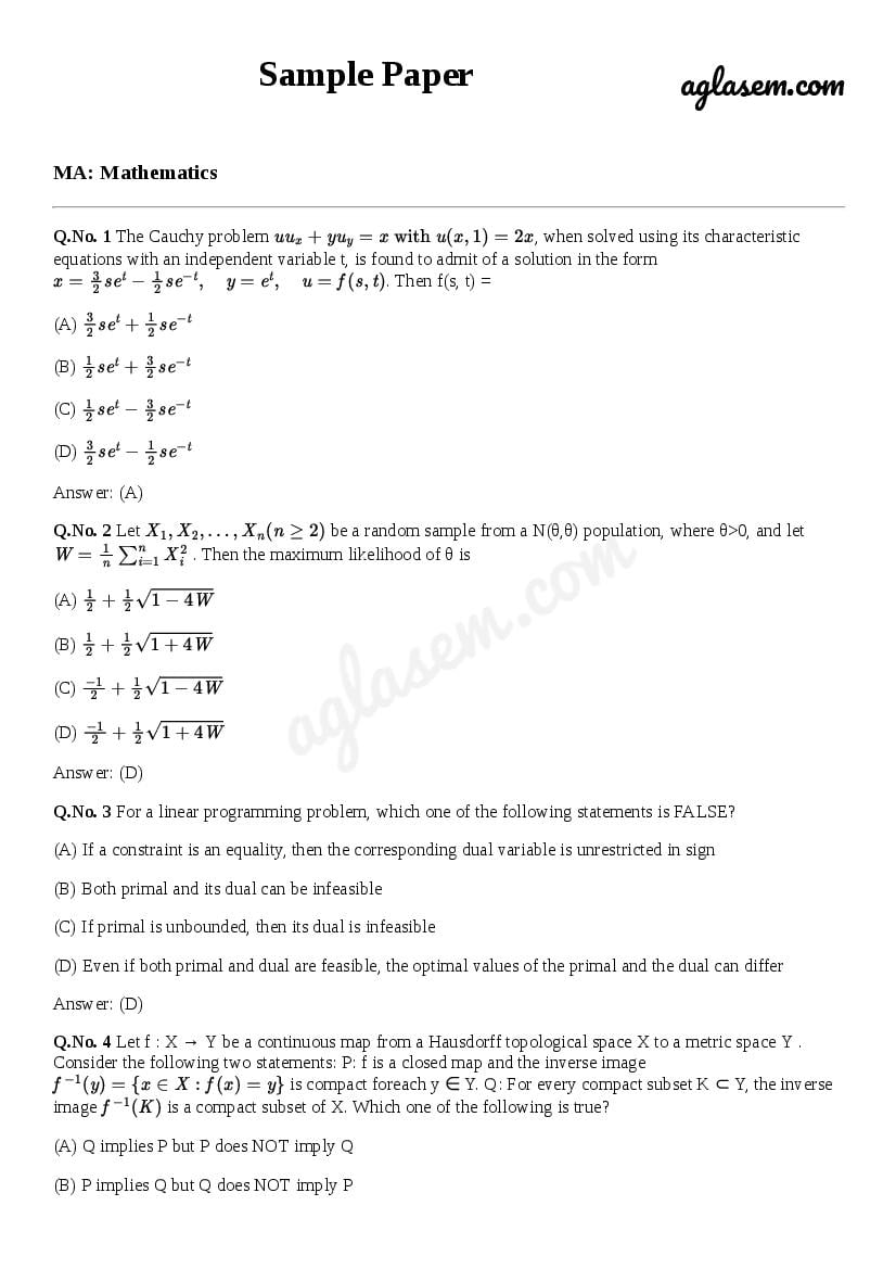 GATE Sample Paper for Mathematics - Page 1