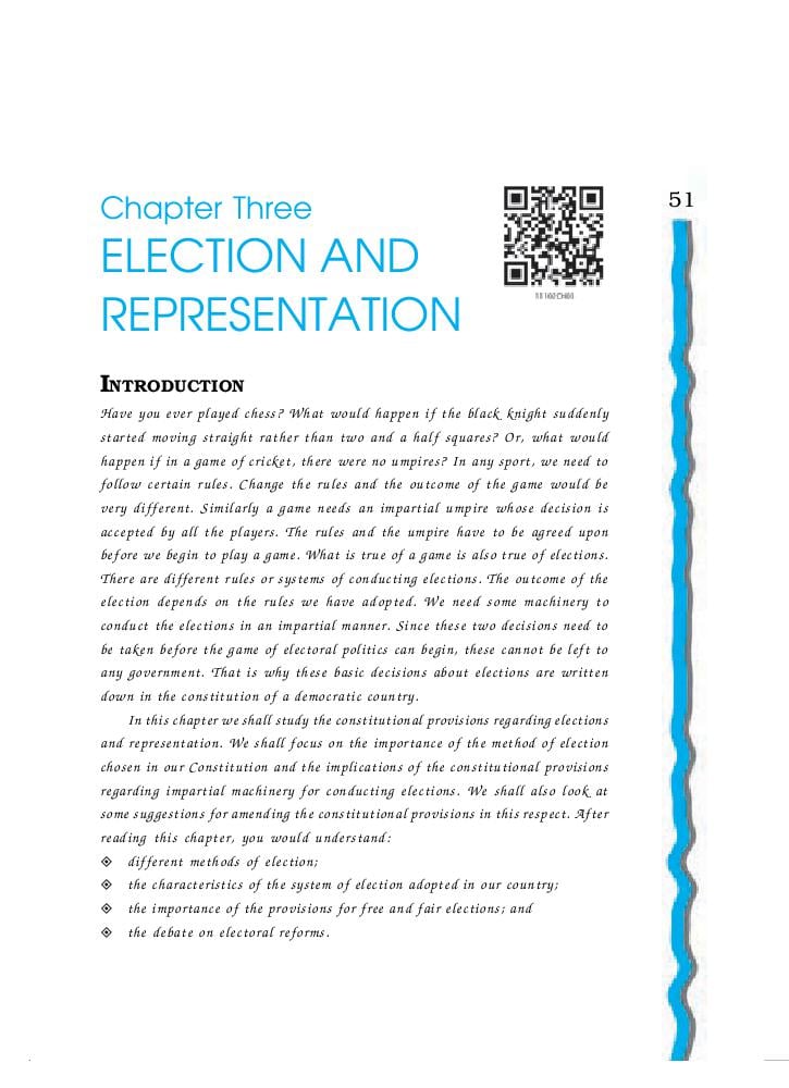 NCERT Book Class 11 Political Science (Indian Constitution at Work) Chapter 3 Election and Representation - Page 1