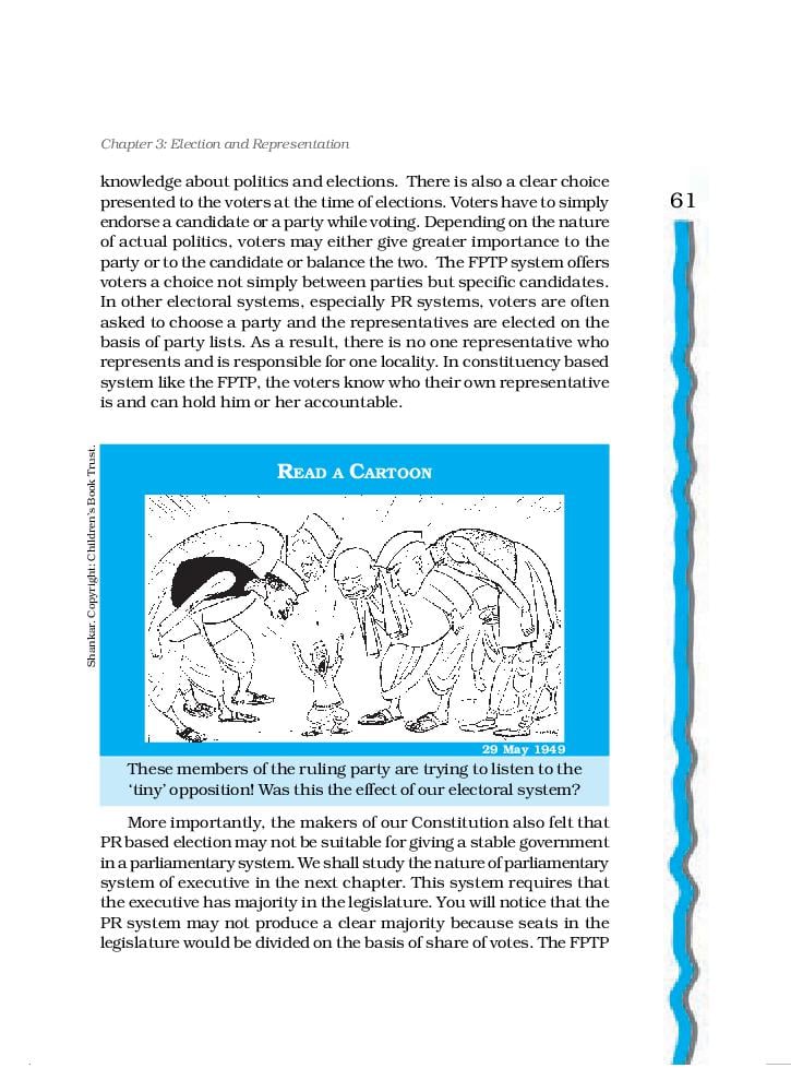 NCERT Book Class 11 Political Science Indian Constitution at Work Chapter 3  Election and Representation