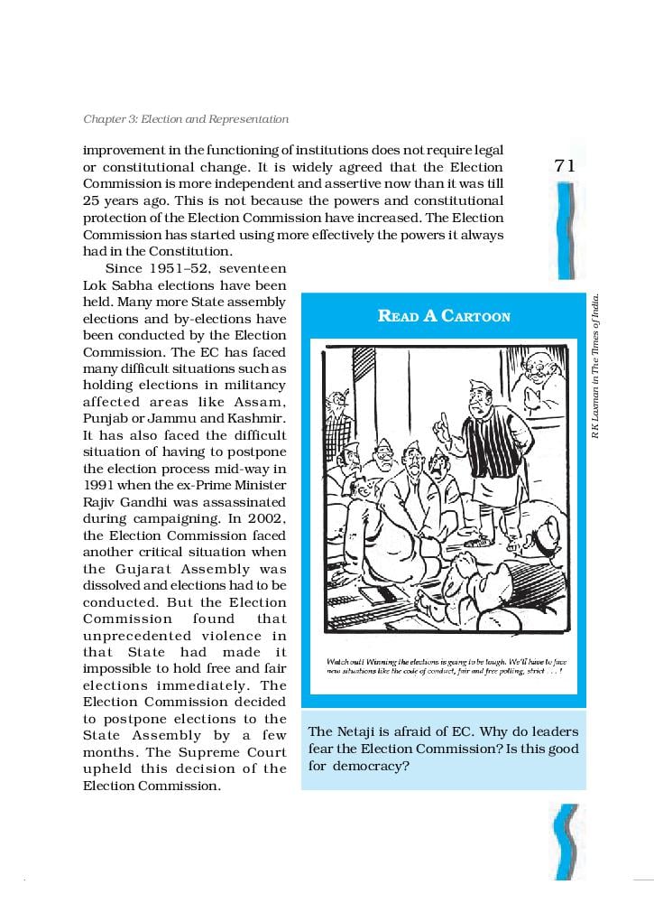 NCERT Book Class 11 Political Science Indian Constitution at Work Chapter 3  Election and Representation