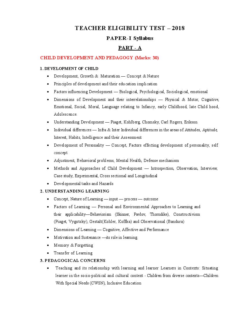 APTET Syllabus for Paper I-A - Page 1
