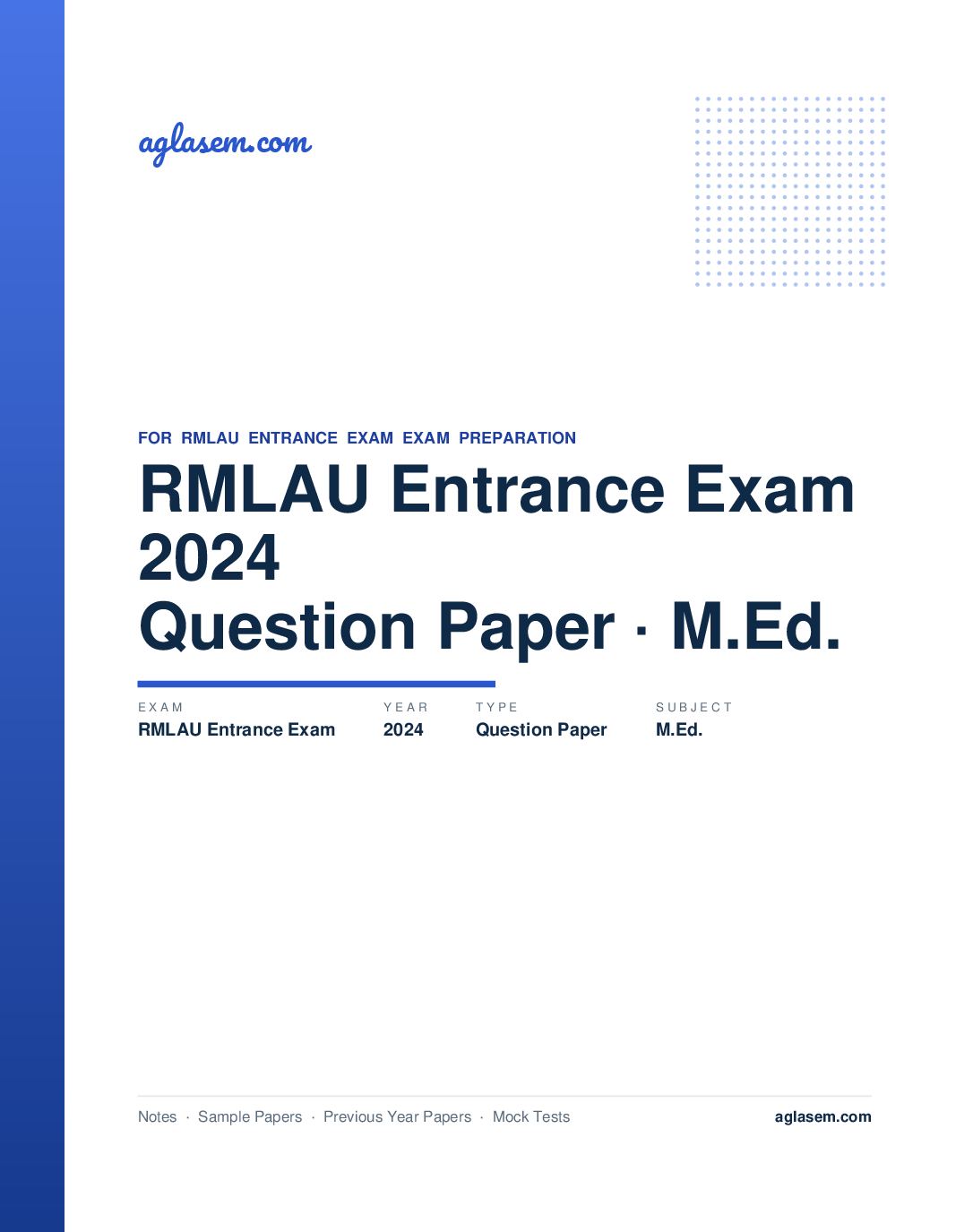 RMLAU Entrance Exam 2024 Question Paper M.Ed. - Page 1 of 57