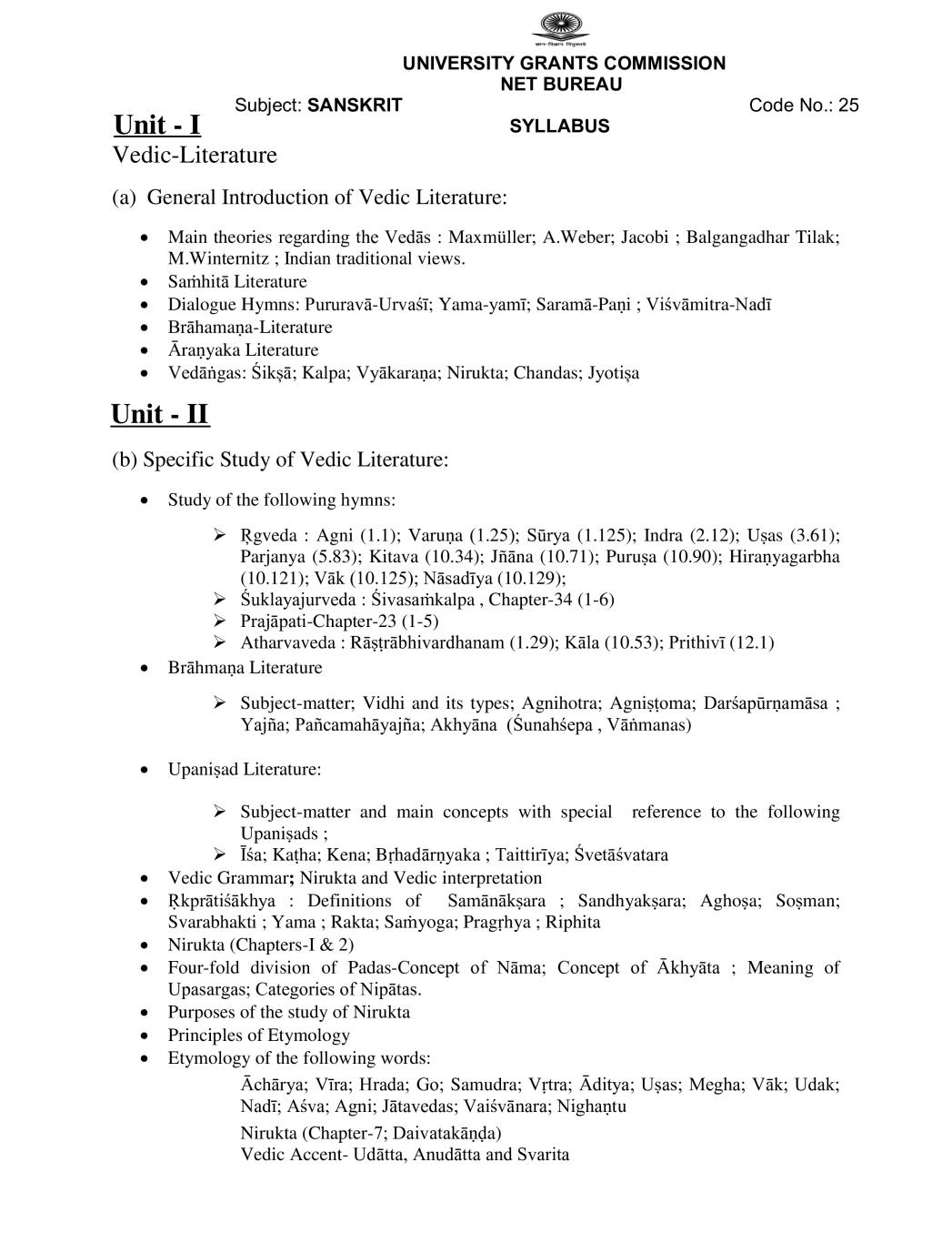 UGC NET Syllabus for Sanskrit 2020 - Page 1