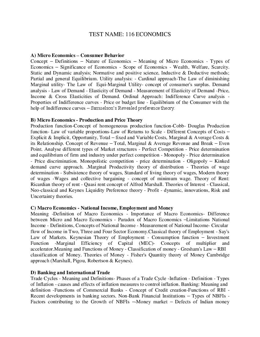 AP PGCET 2023 Syllabus Economics - Page 1