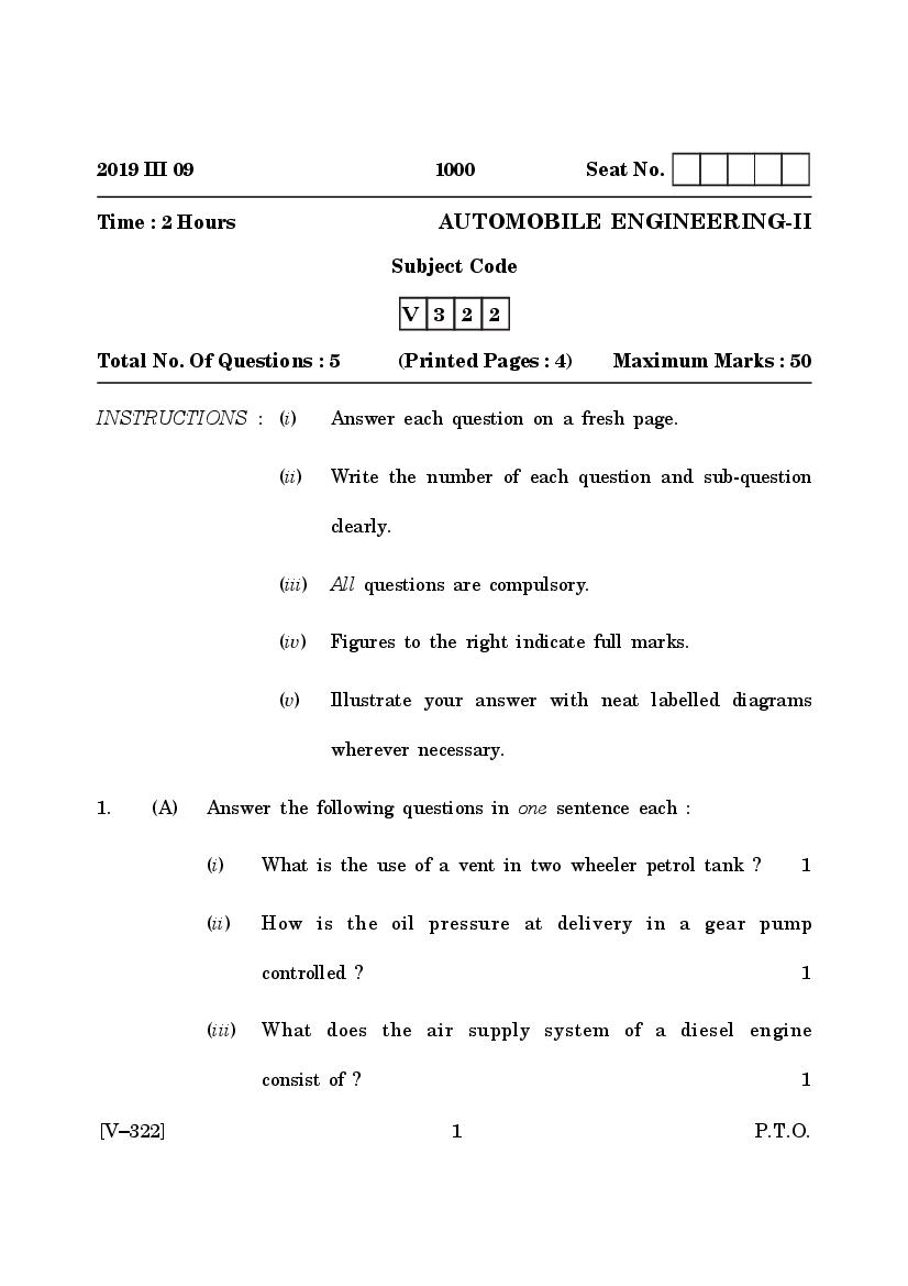 Goa Board Class 12 Question Paper Mar 2019 Automobile Engineering II - Page 1
