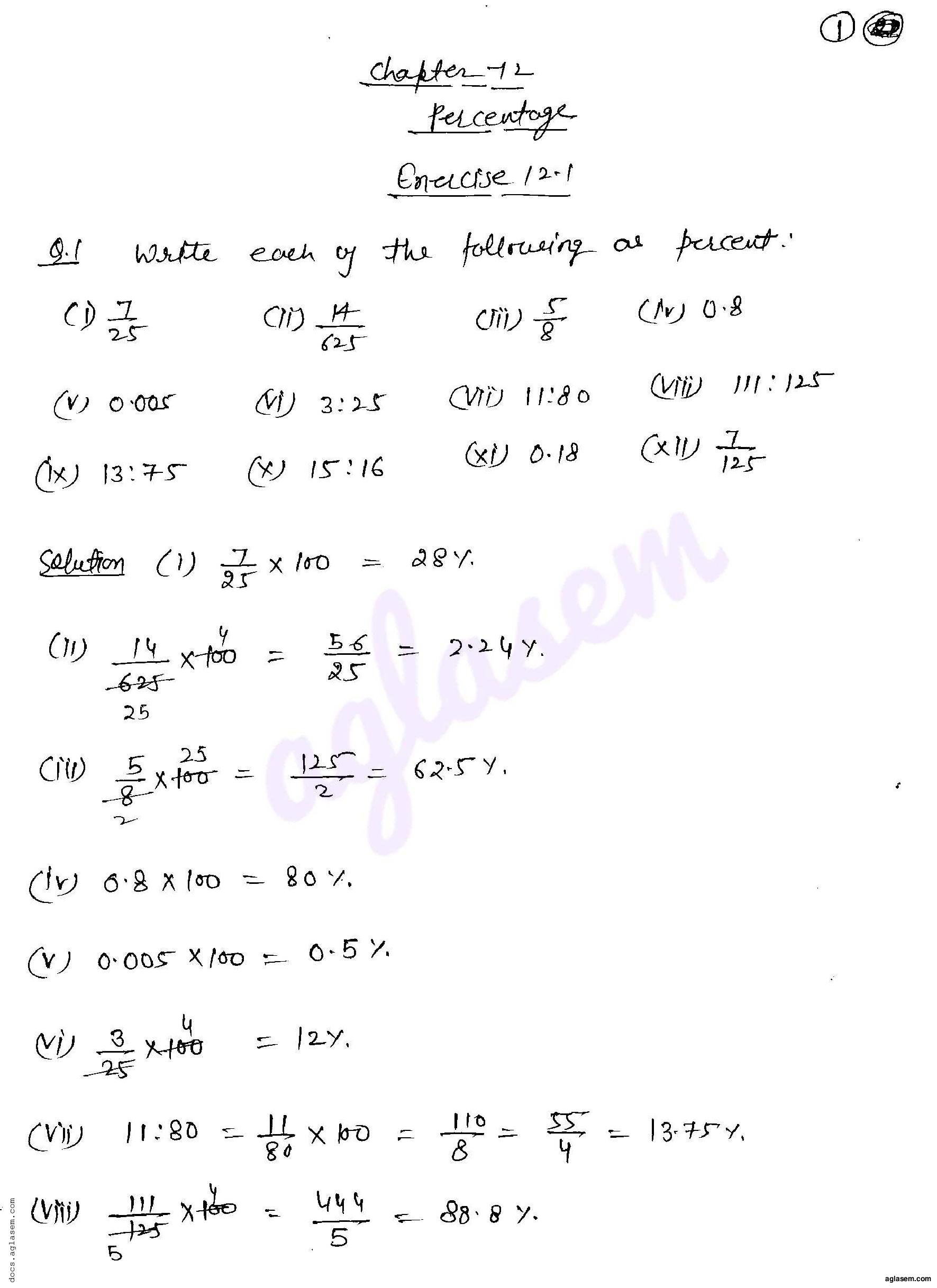 RD Sharma Solutions Class 8 Chapter 12 Percentage Exercise 12.1 - Page 1