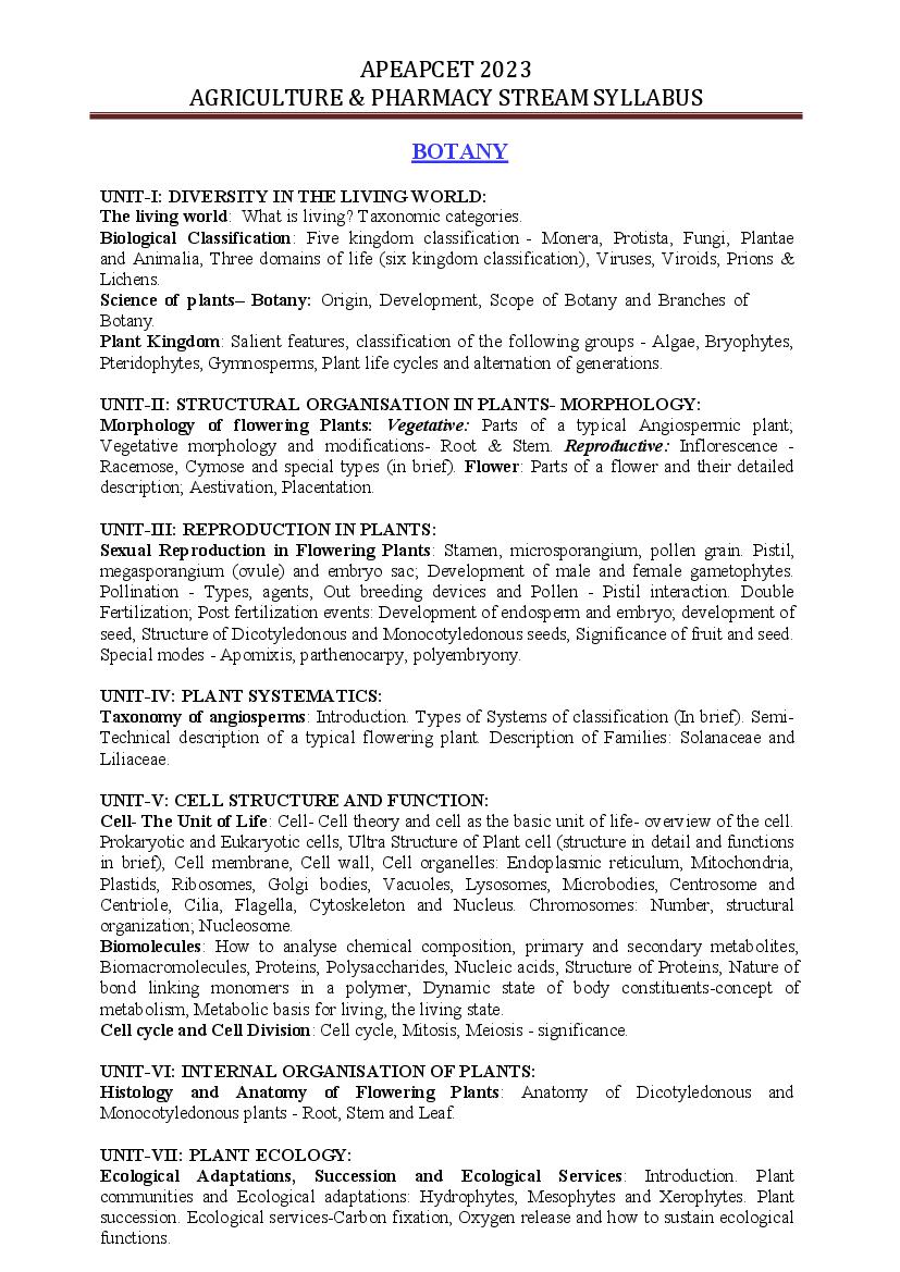 AP EAPCET 2023 Syllabus Agriculture - Page 1