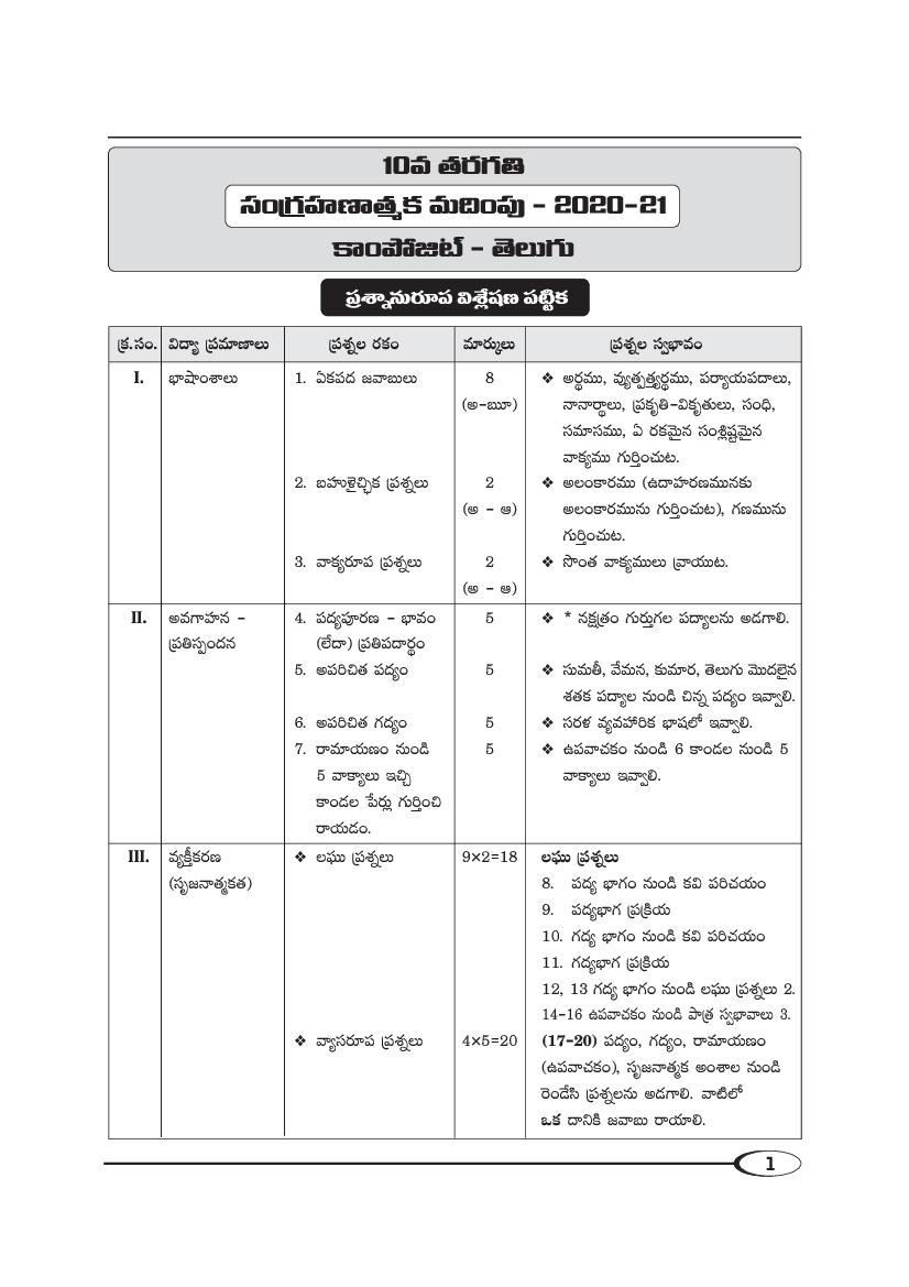 AP Class 10 Model Paper 2021 Composite Telugu First Language - Page 1
