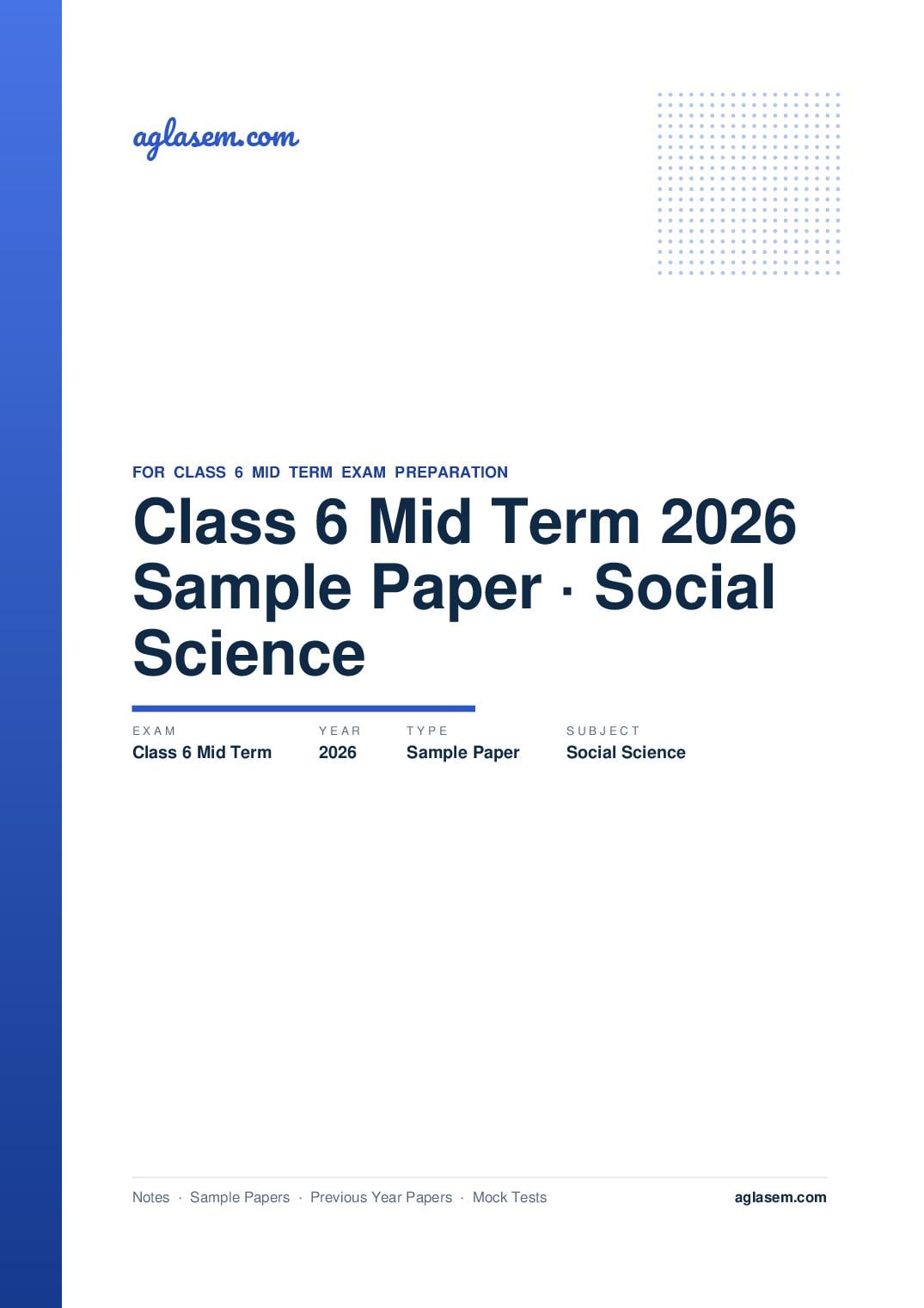 Class 6 Mid Term Sample Paper 2026 Social Science - Page 1 of 18