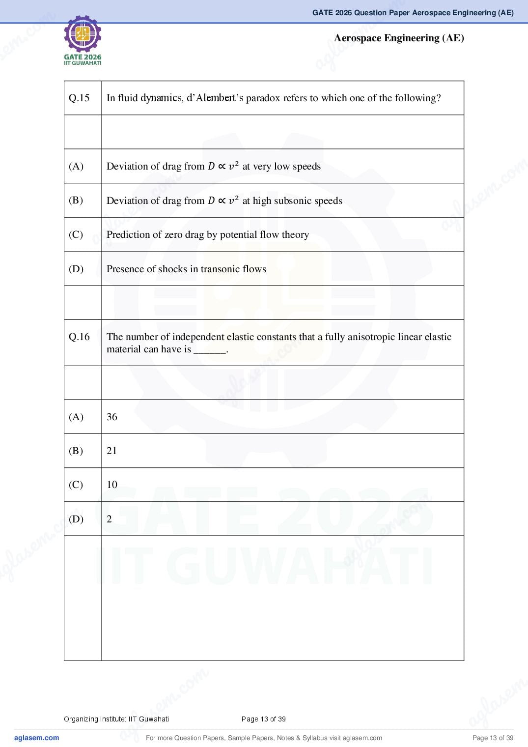 GATE 2026 Question Papers PDF with Answer Keys (38 Papers)