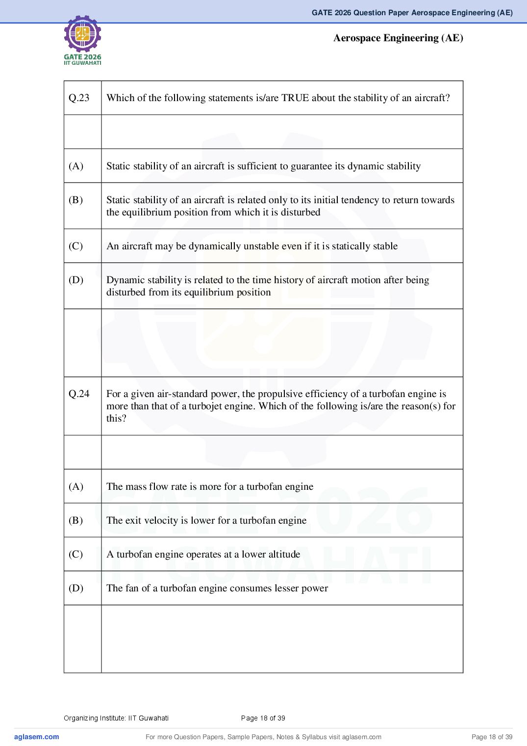 GATE 2026 Question Papers PDF with Answer Keys (38 Papers)