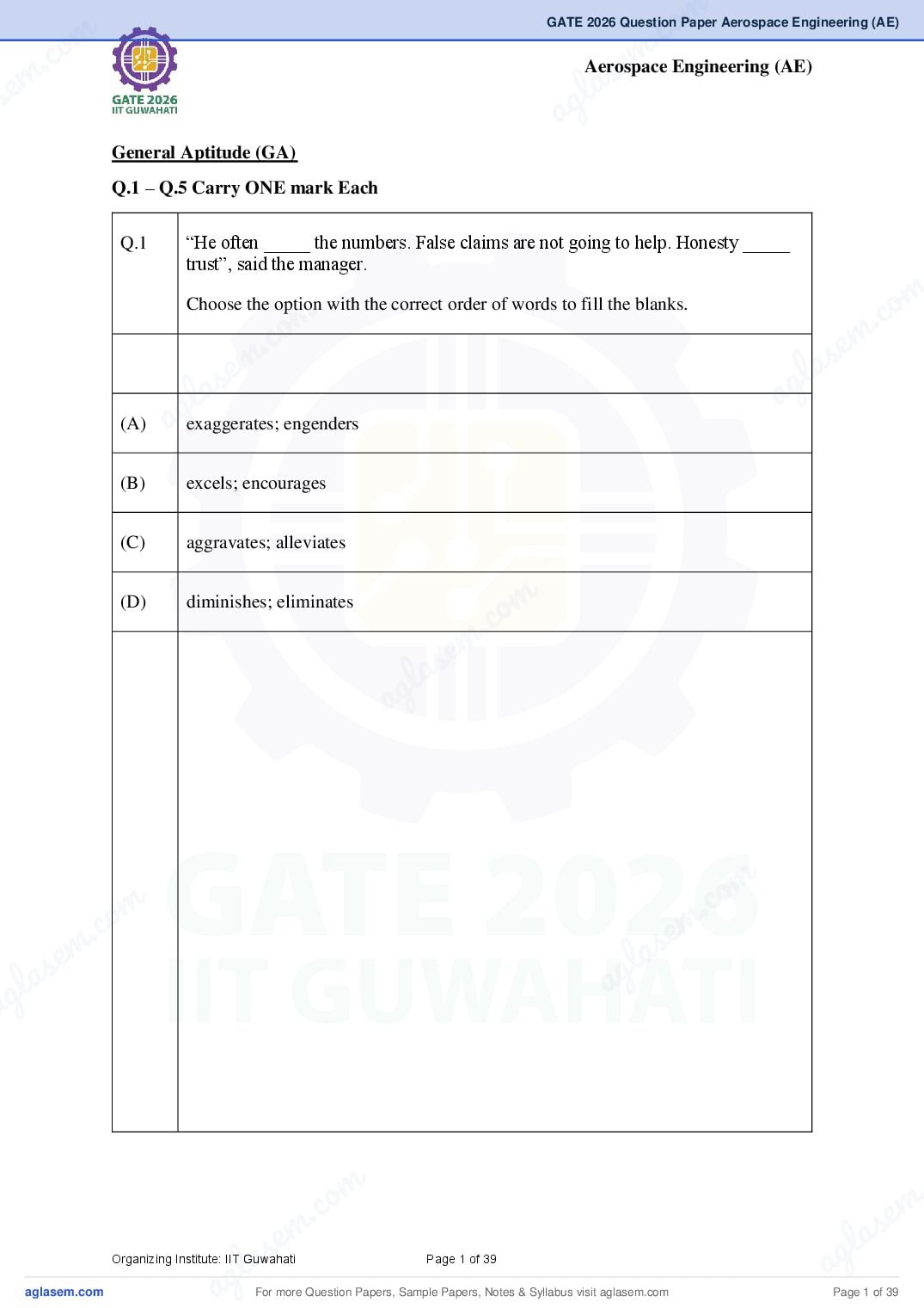 GATE 2026 Question Papers PDF with Answer Keys