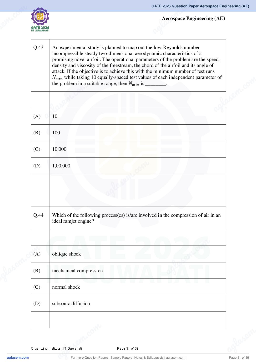 GATE 2026 Question Papers PDF with Answer Keys (38 Papers)