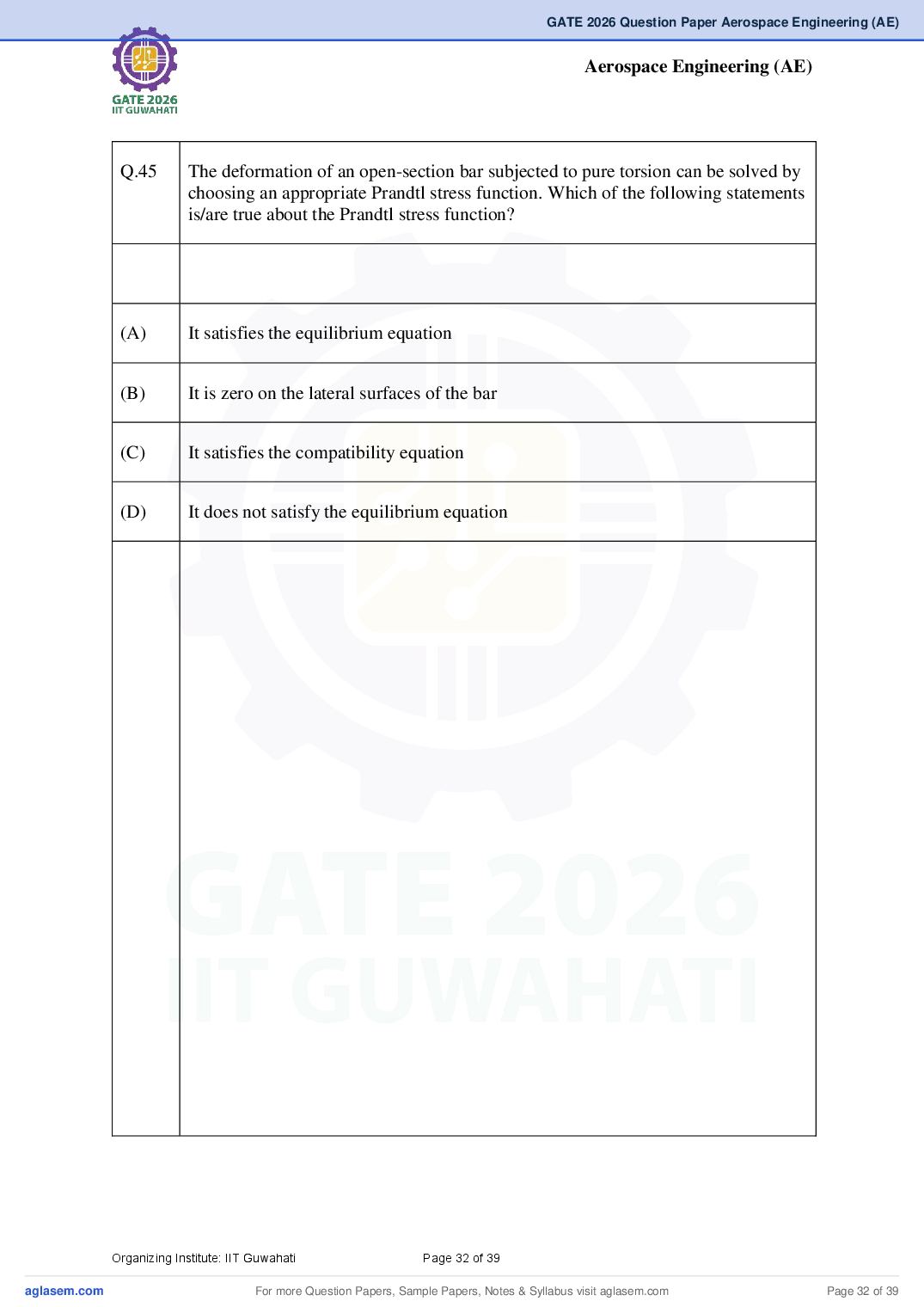 GATE 2026 Question Papers PDF with Answer Keys (38 Papers)