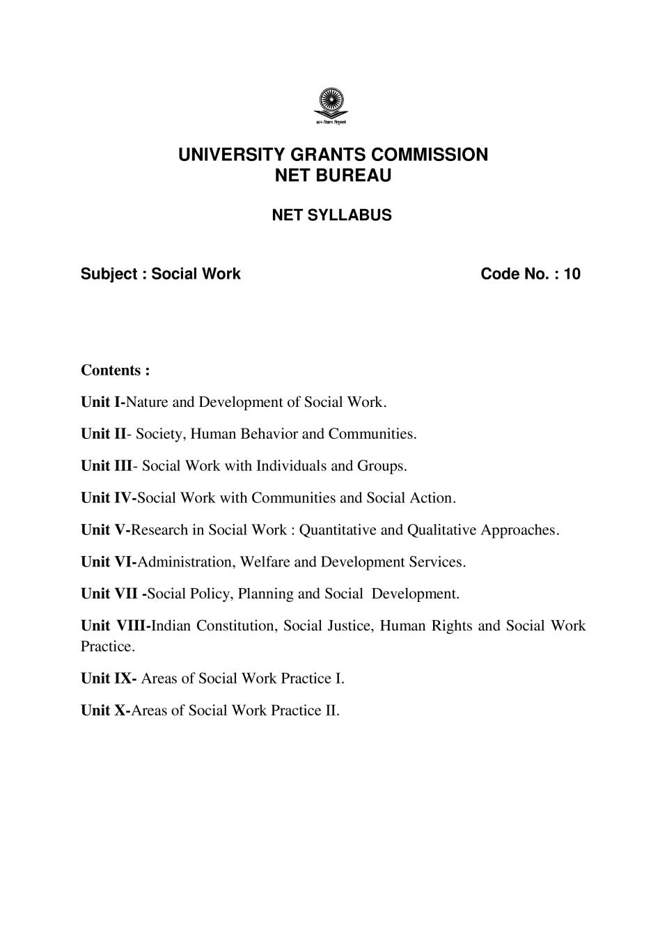 UGC NET Syllabus for Social Work-2020 - Page 1