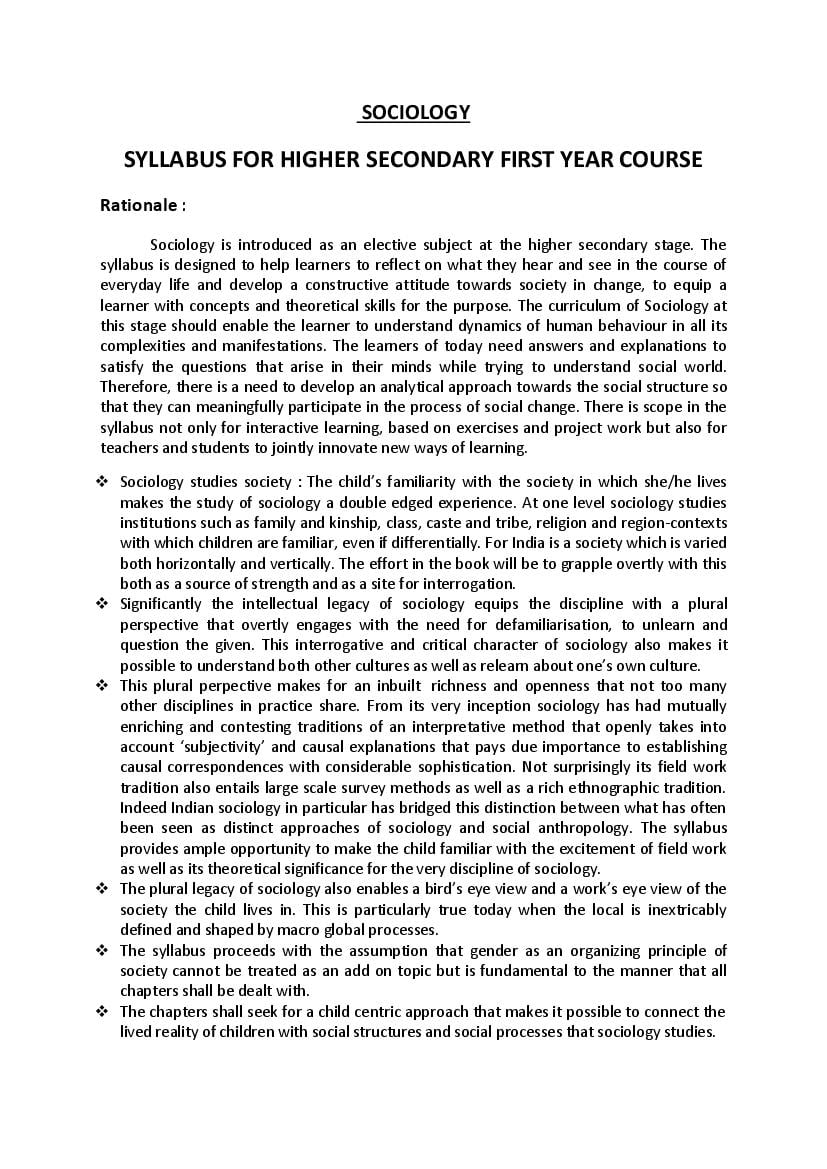 AHSEC 1st Year Syllabus 2024 Sociology - Page 1