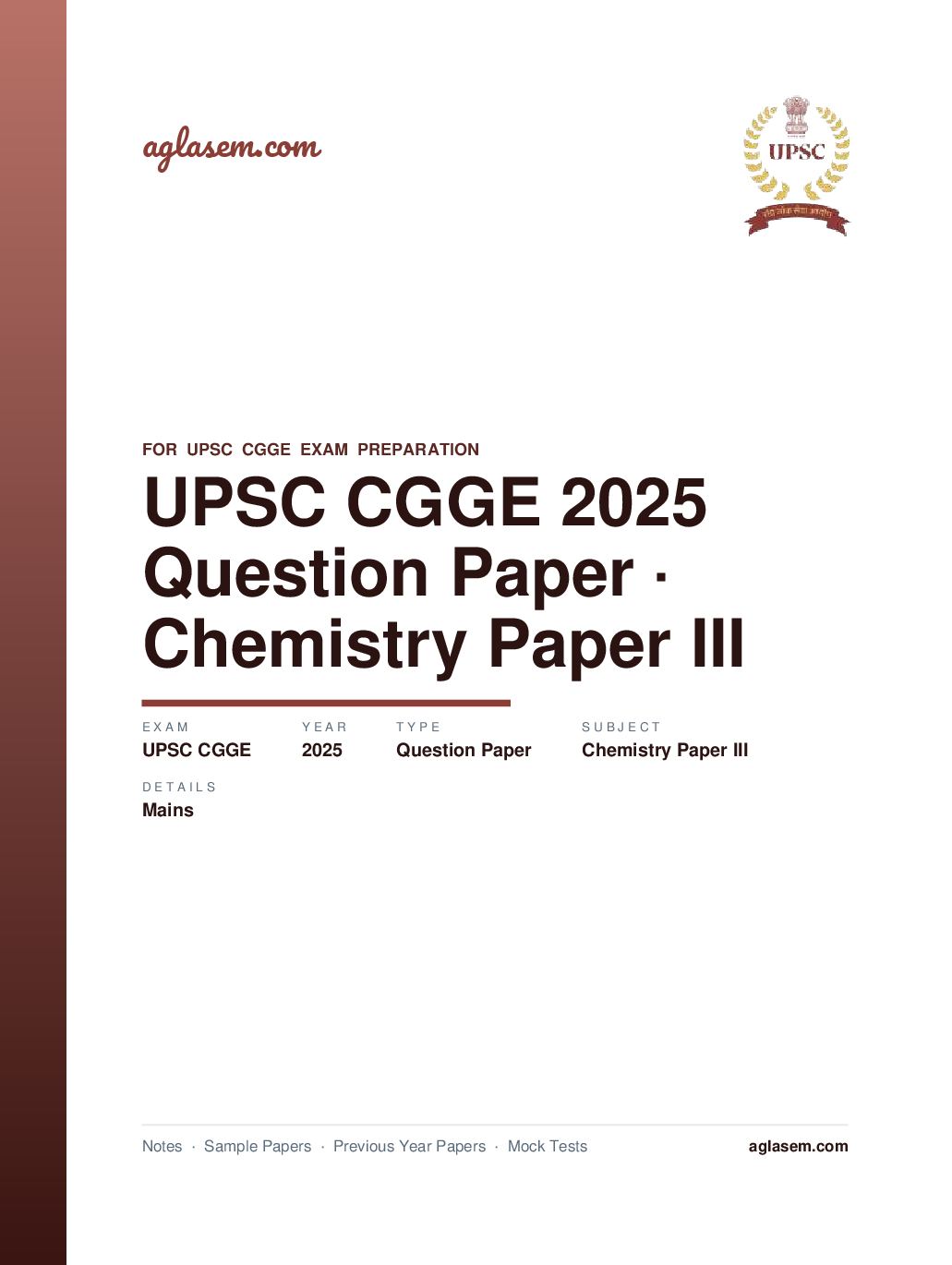 UPSC CGGE 2025 (Mains) Question Paper Chemistry Paper III - Page 1 of 13