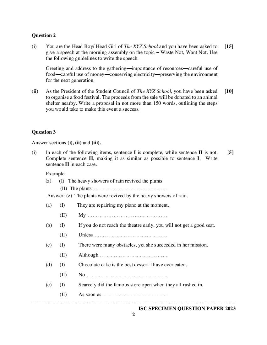 ISC Class 12 English Language Specimen Paper 2024 All Book Solutions