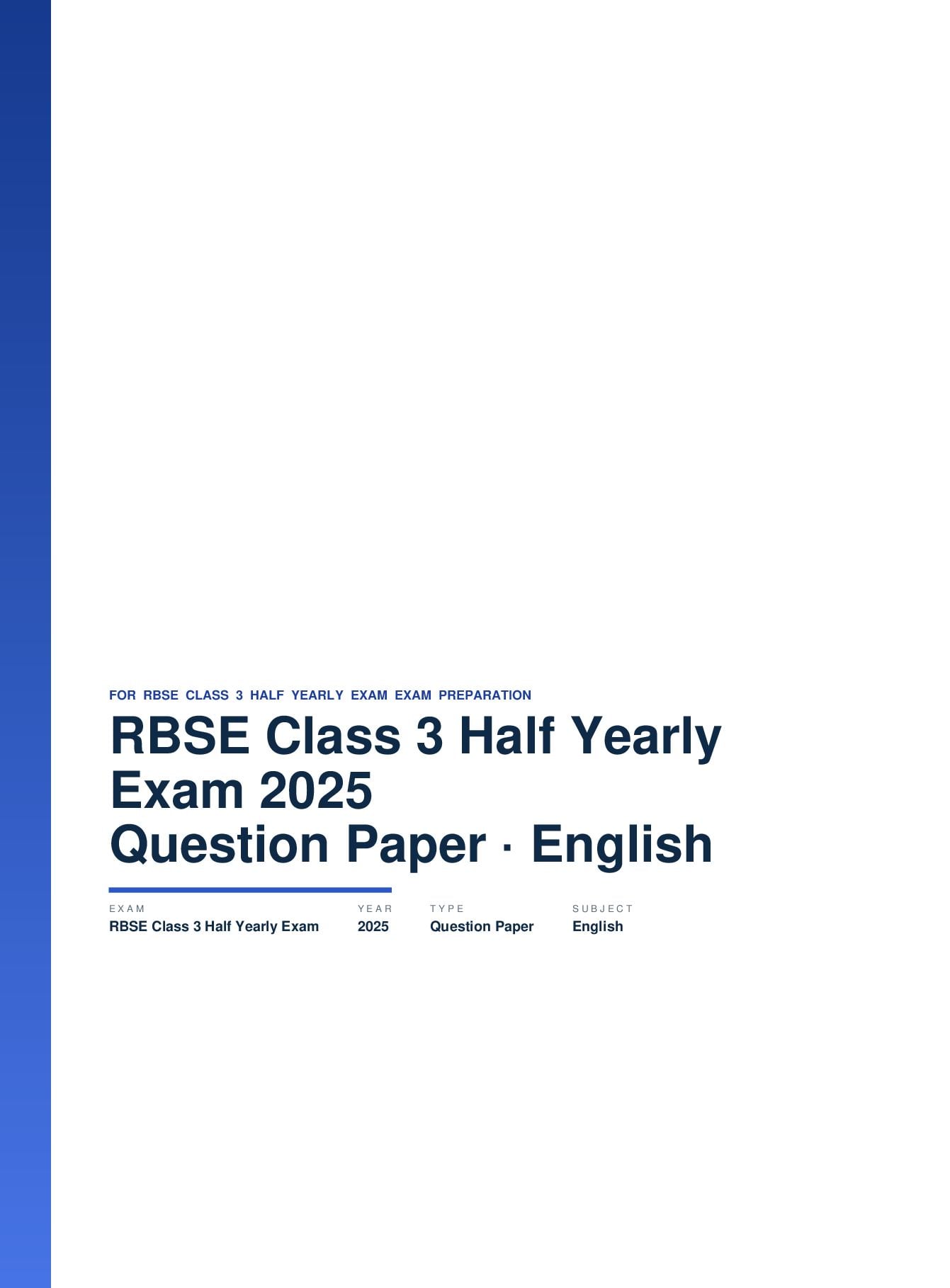 RBSE Class 3 Half Yearly Exam Question Paper 2025 English - Page 1 of 3