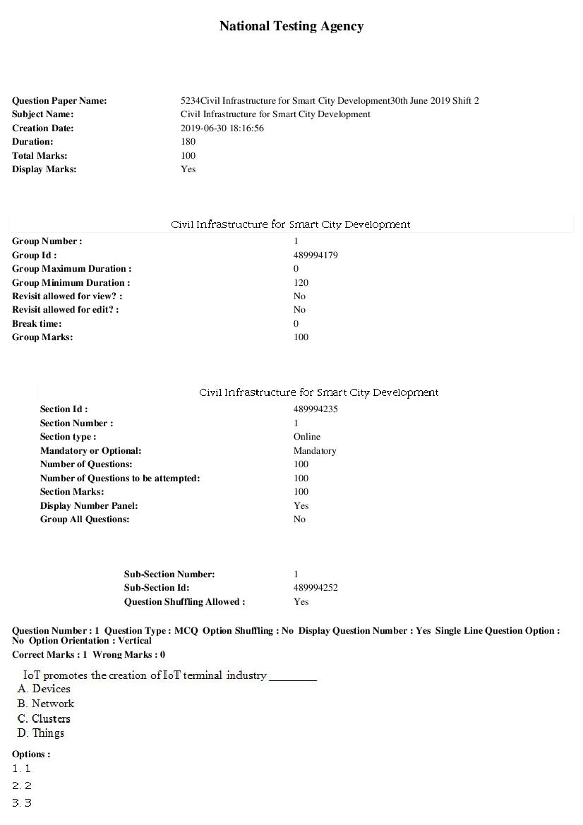 ARPIT 2019 Question Paper for Civil Infrastructure for Smart Development Shift 2 - Page 1 of 30