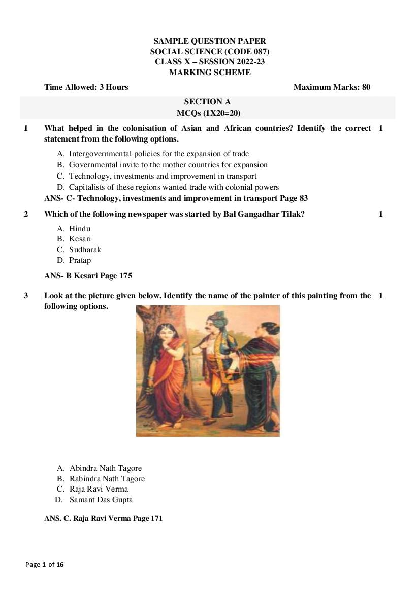 CBSE Class 10 Sample Paper 2023 Solutions for Social Science - Page 1