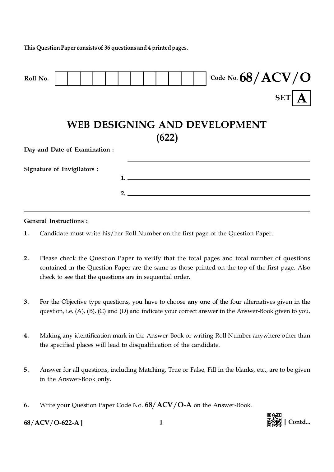 NIOS Class 12 October 2024 Question Paper Web Designing and Development - Page 1 of 4