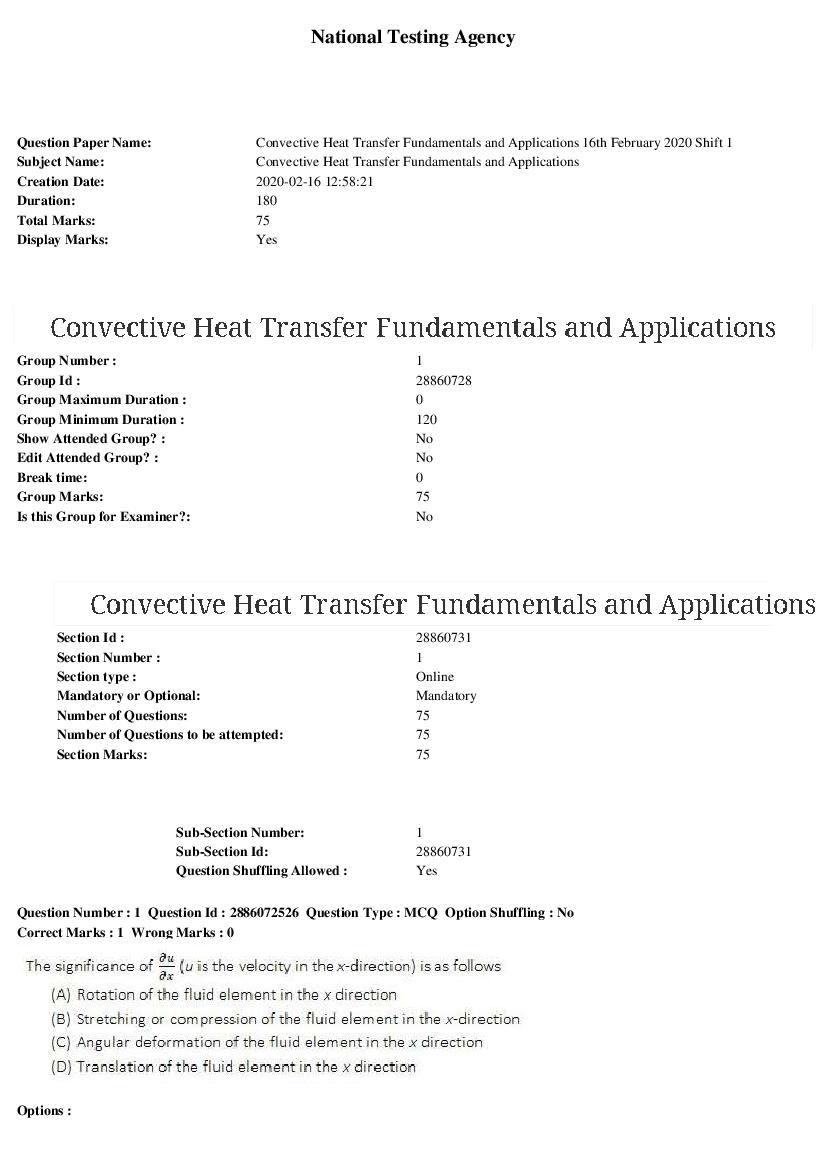 ARPIT 2020 Question Paper for Convective Heat Transfer Fundamentals and Applications - Page 1