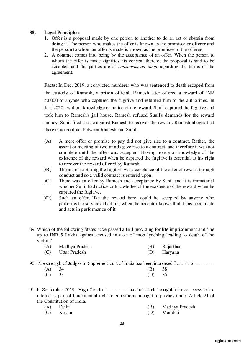 AILET 2020 Question Paper PDF with Answer Key (BA LLB, LLM, PhD)
