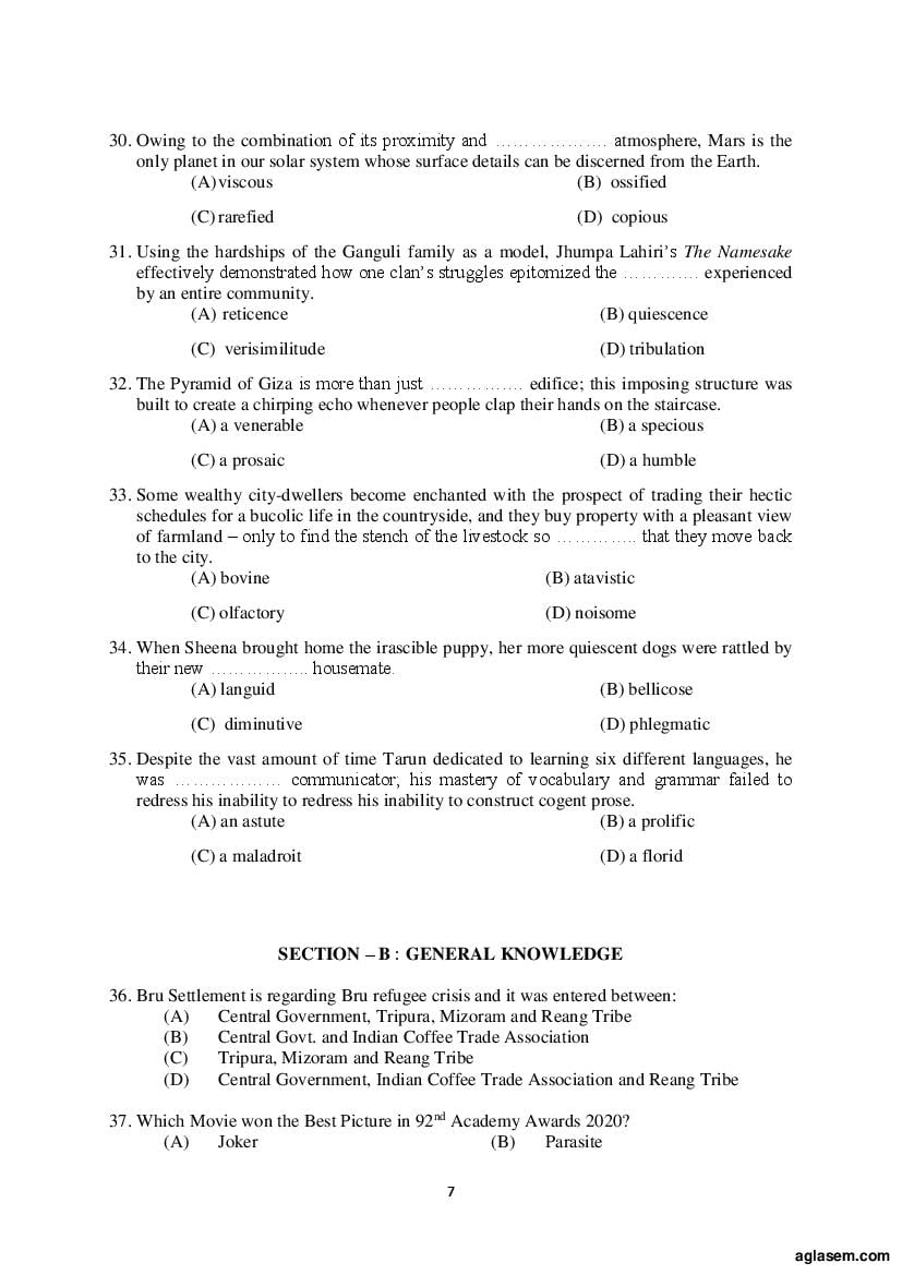 AILET 2020 Question Paper PDF with Answer Key (BA LLB, LLM, PhD)