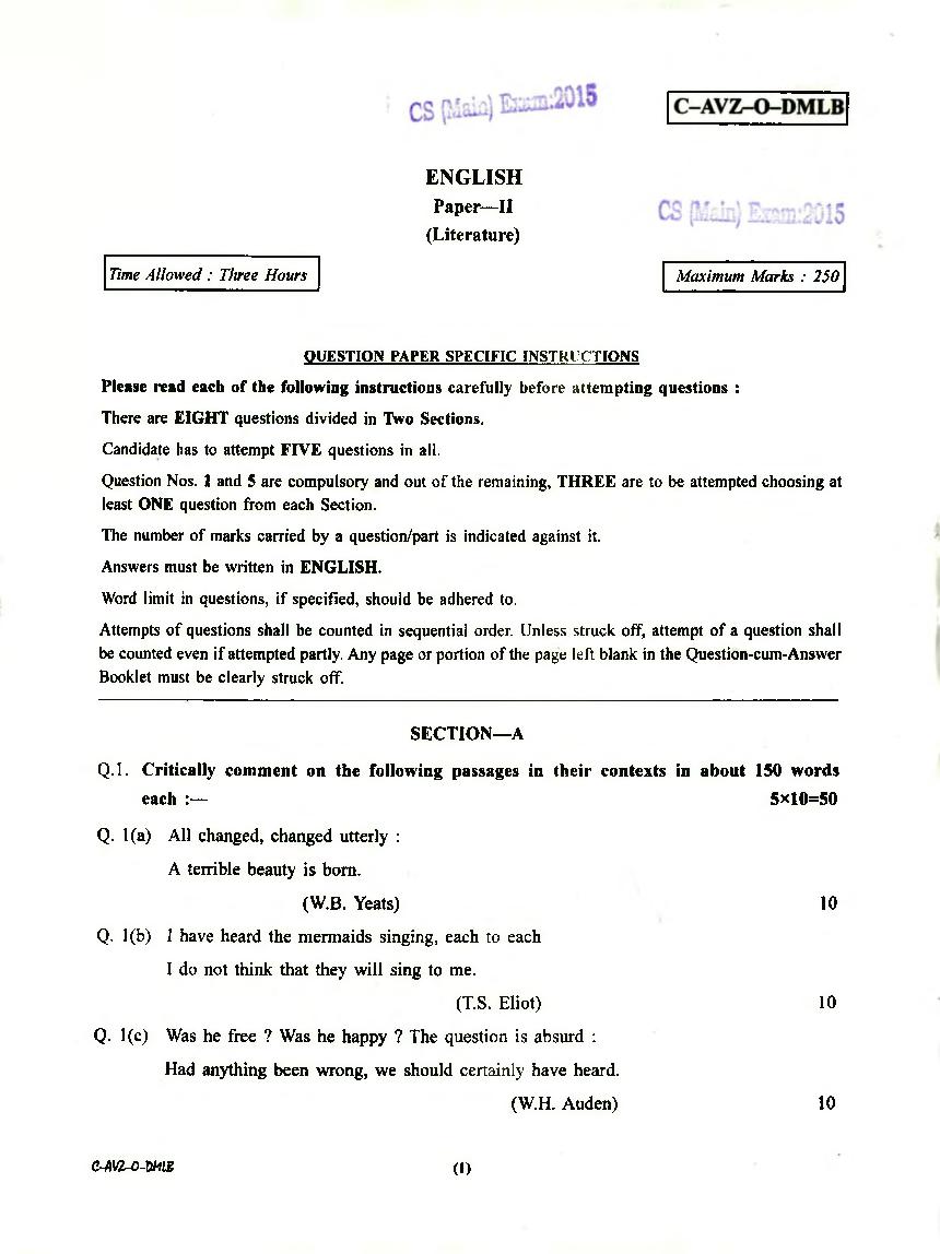 UPSC IAS 2015 Question Paper for English Paper-II - Page 1