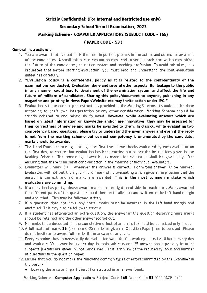 CBSE Class 10 Question Paper 2022 Solution Computer Applications - Page 1