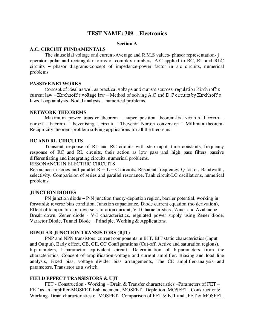AP PGCET 2023 Syllabus Electronics - Page 1