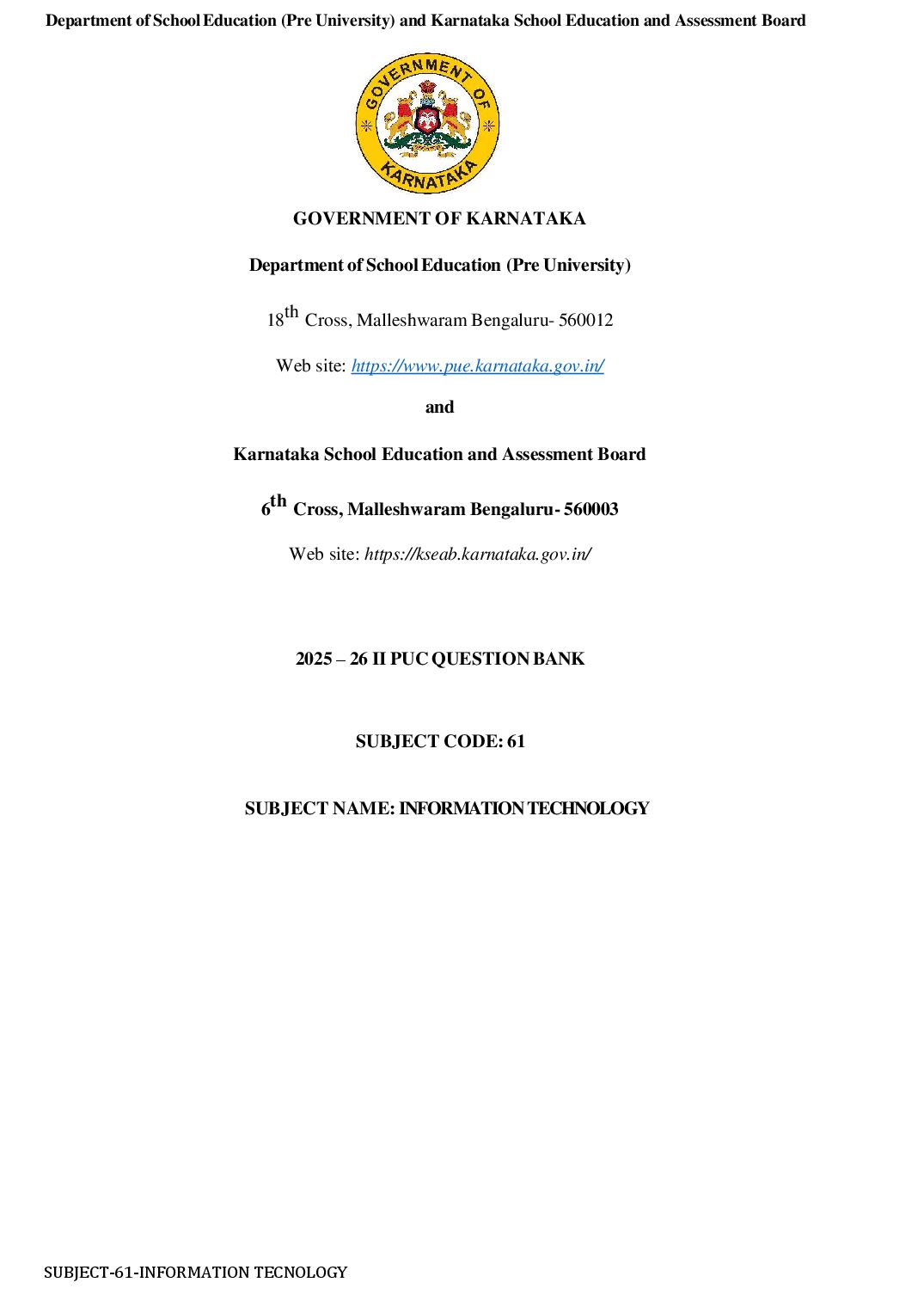 Karnataka 2nd PUC Question Bank 2026 Information Technology - Page 1 of 119