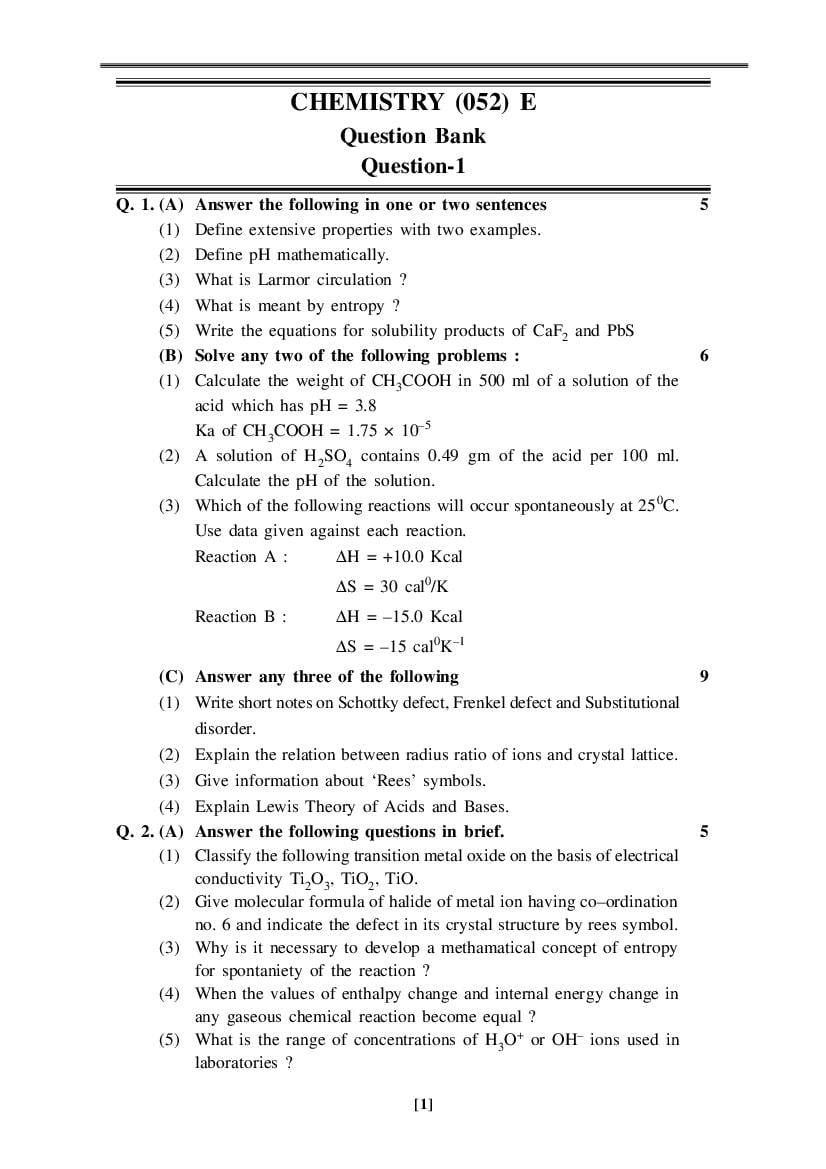 GSEB HSC Question Bank for Chemistry - Page 1