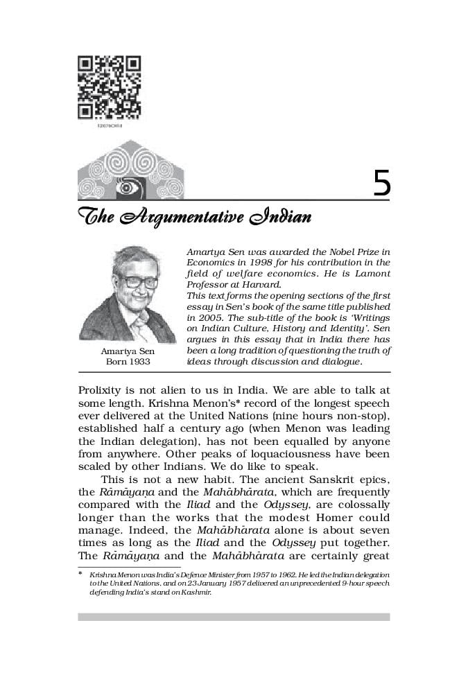 NCERT Book Class 12 English (kaleidoscope) Non Fiction 5 The Argumentative Indian - Page 1
