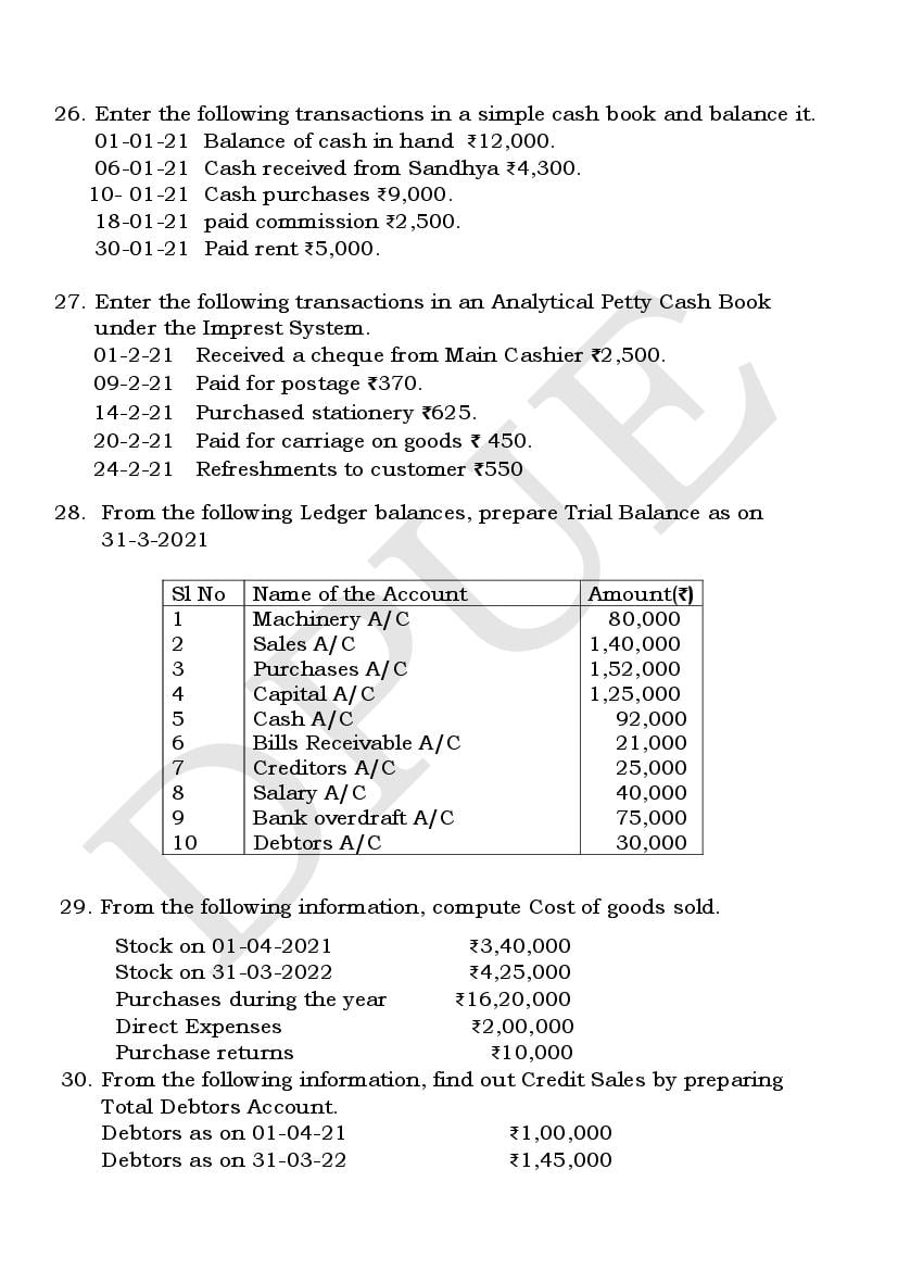 Karnataka 1st PUC Accountancy Model Paper 2024 PDF NCERT Expert