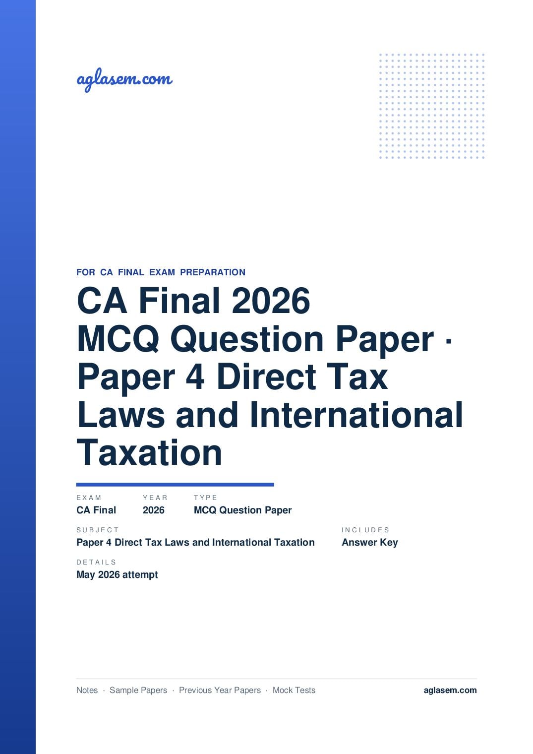CA Final May 2026 MCQ Question Paper with Answer Key Paper 4 Direct Tax Laws and International Taxation - Page 1 of 26
