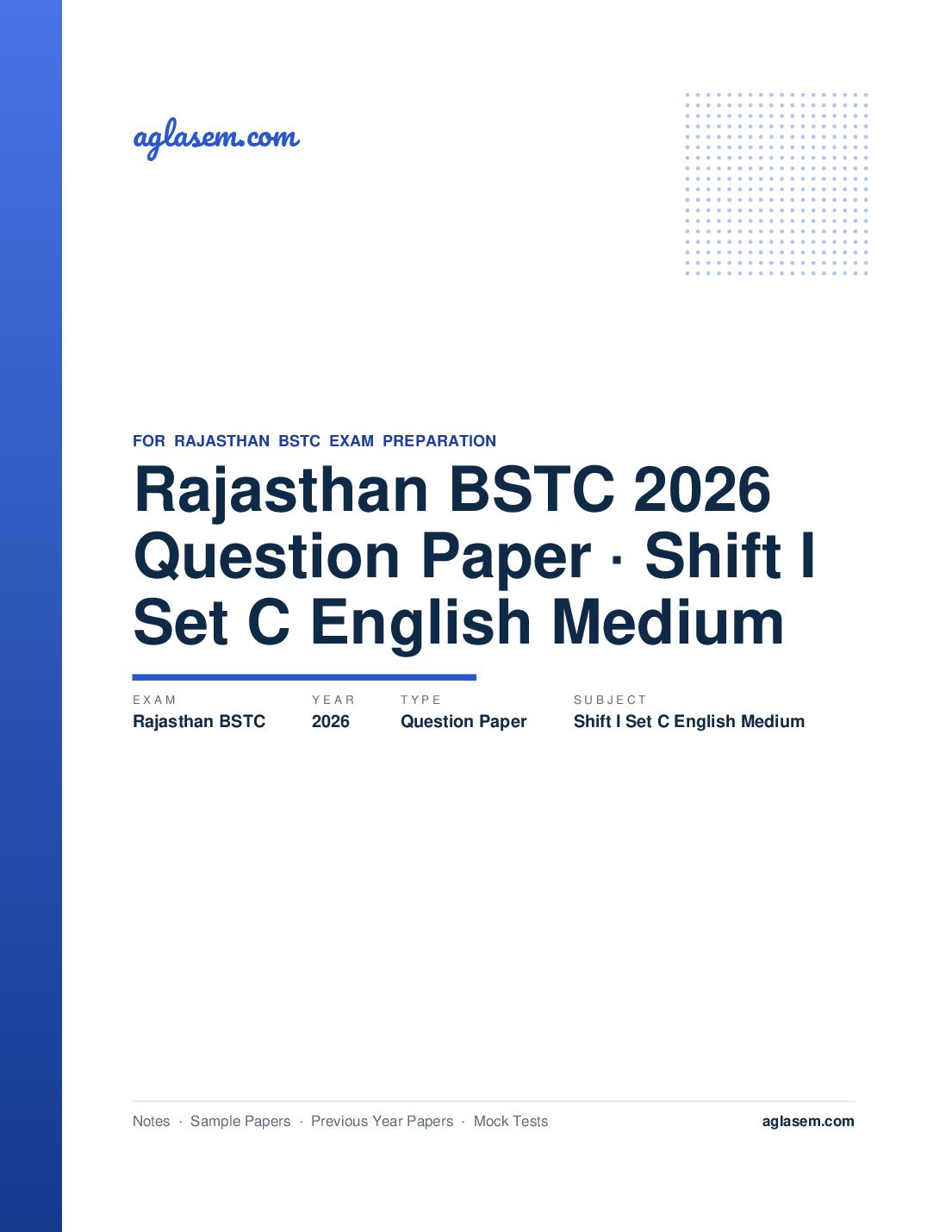 Rajasthan BSTC 2026 Question Paper Shift I Set C English Medium - Page 1 of 25