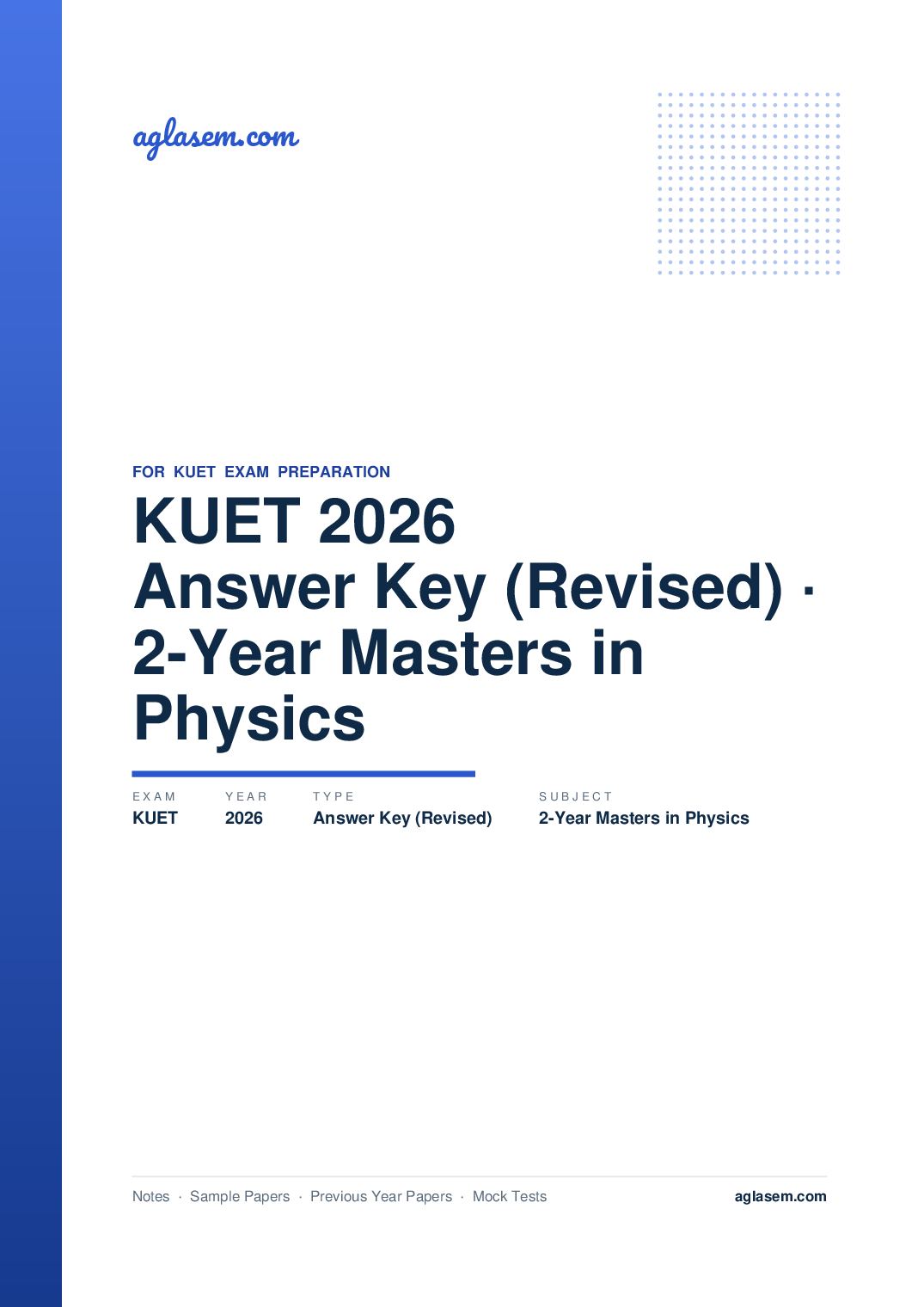 KUET 2026 Answer Key (Revised) 2-Year Masters in Physics - Page 1 of 4