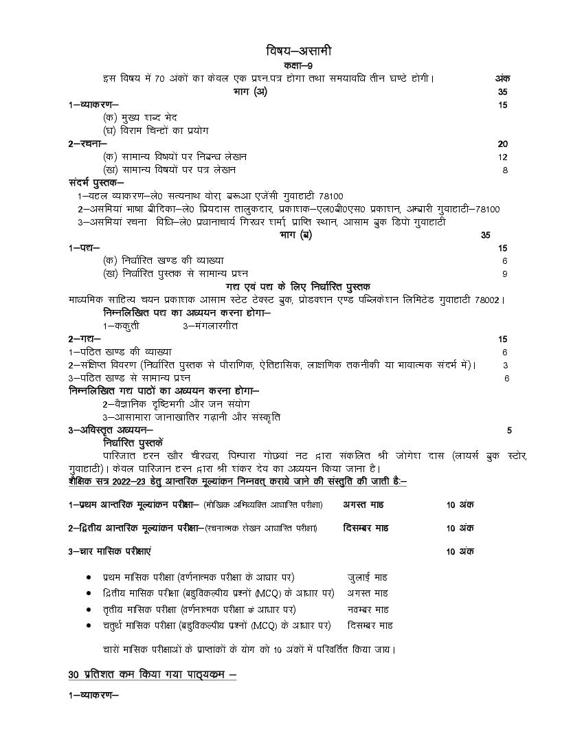 UP Board Class 9 Syllabus 2023 Assamese - Page 1