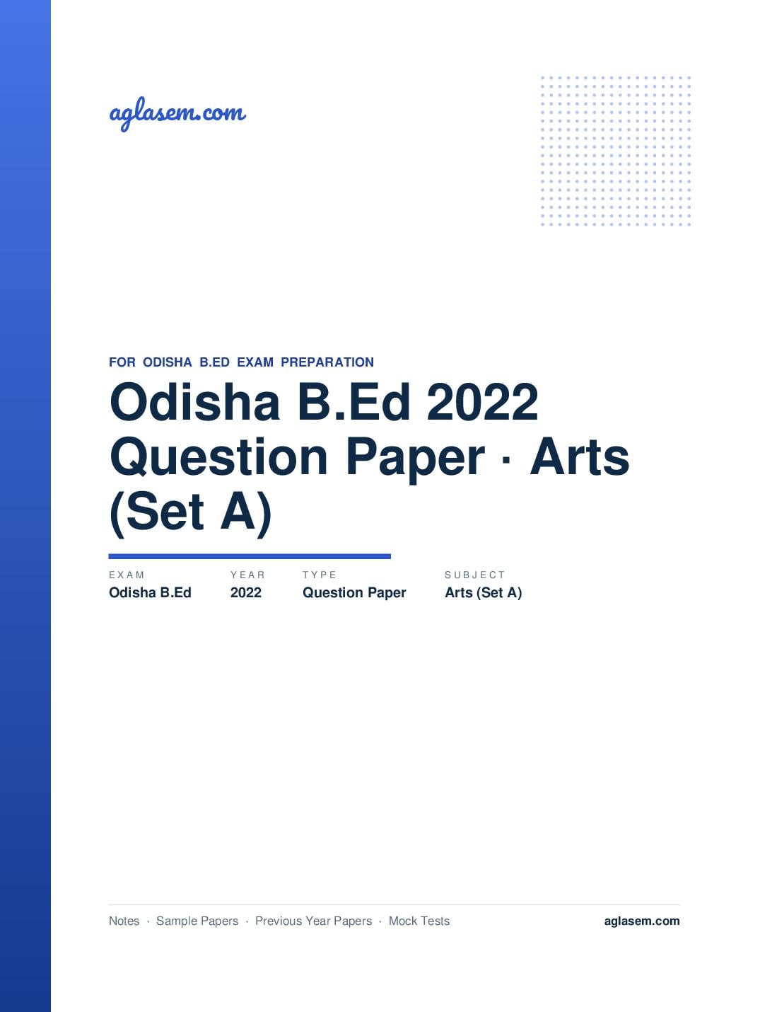 Odisha B.Ed 2022 Question Paper Arts (Set A) - Page 1 of 17
