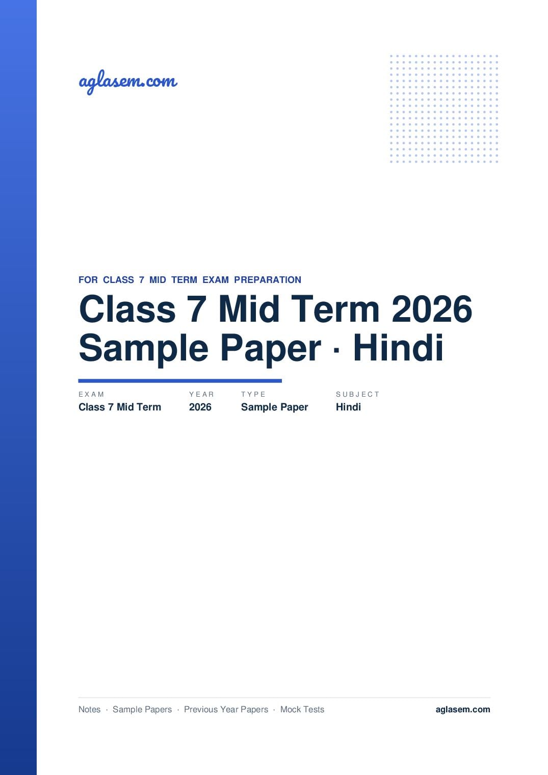 Class 7 Mid Term Sample Paper 2026 Hindi - Page 1 of 7