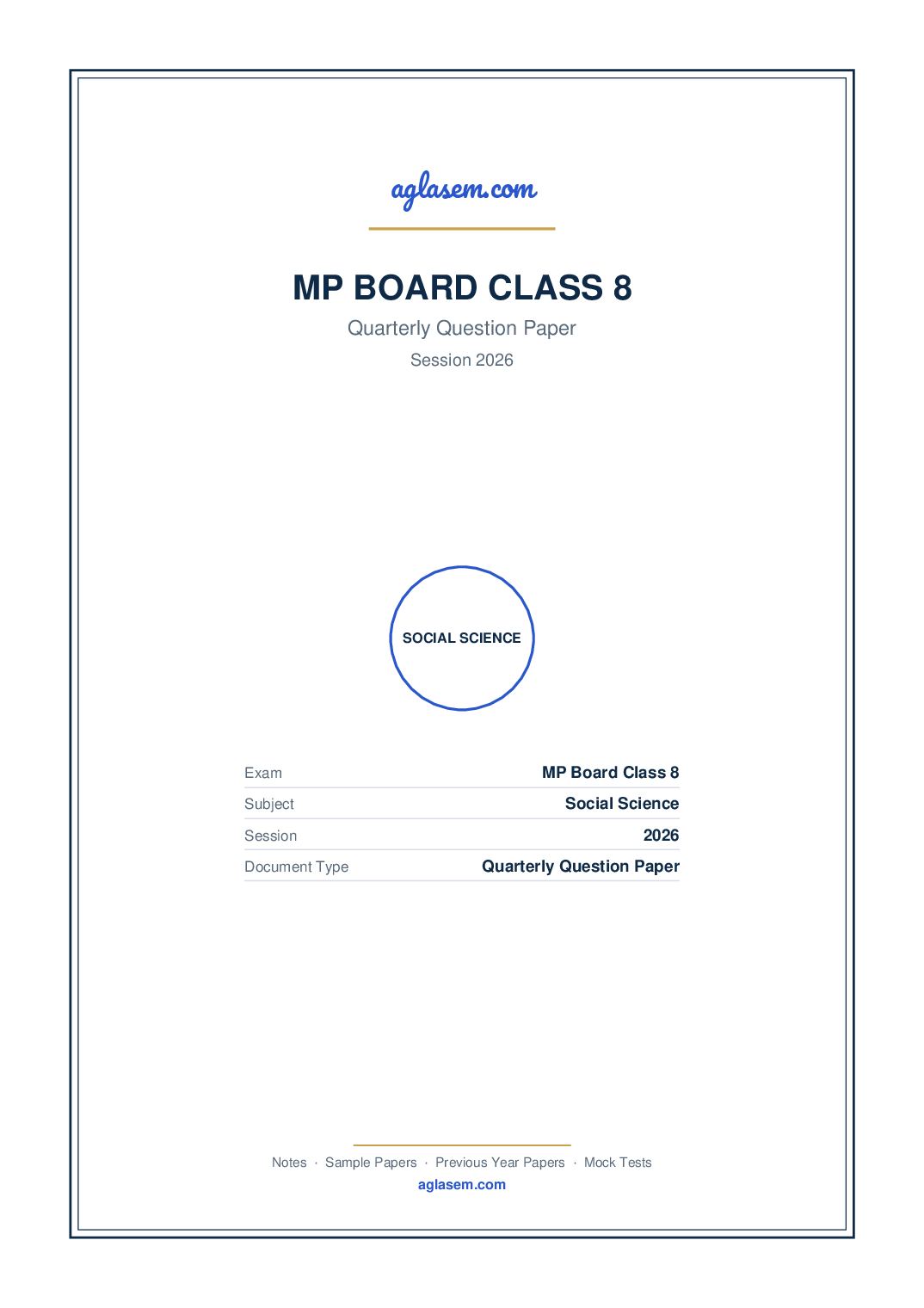 MP Board Class 8 Quarterly Question Paper 2026 Social Science - Page 1 of 3