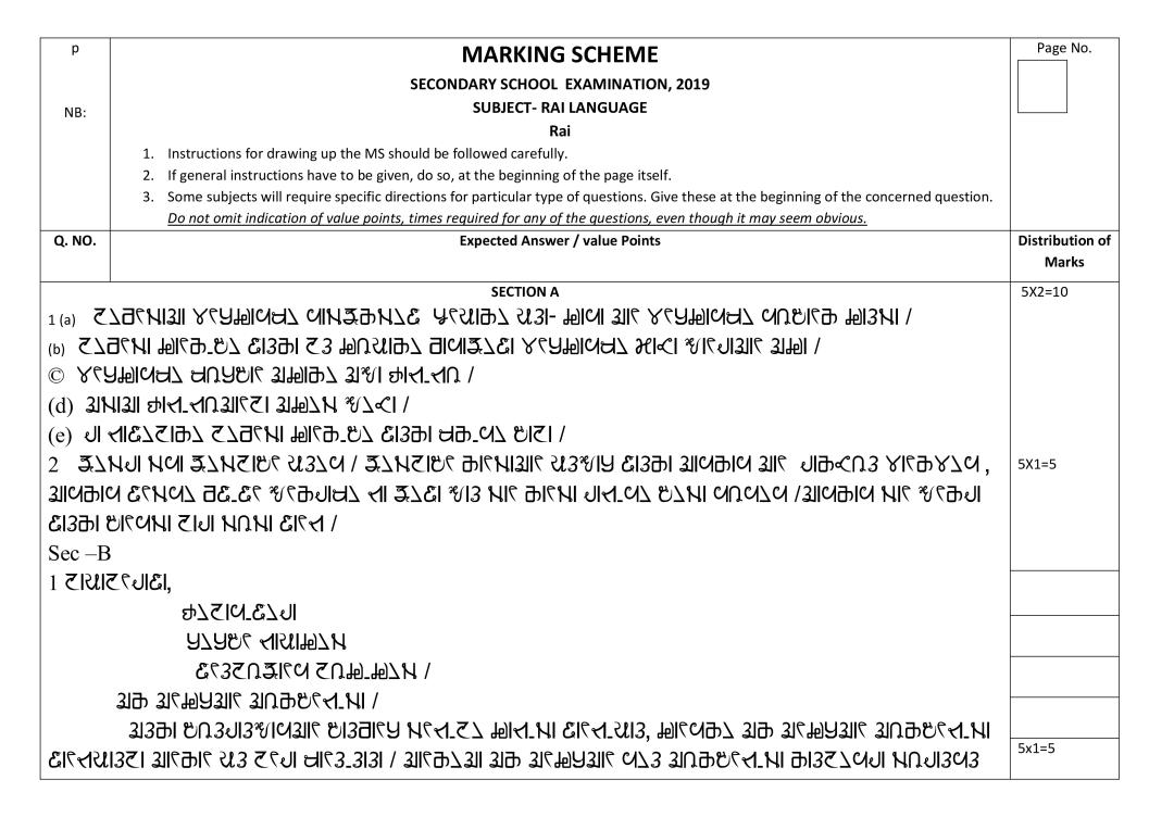 CBSE Class 10 Marking Scheme 2020 for Rai Language - Page 1