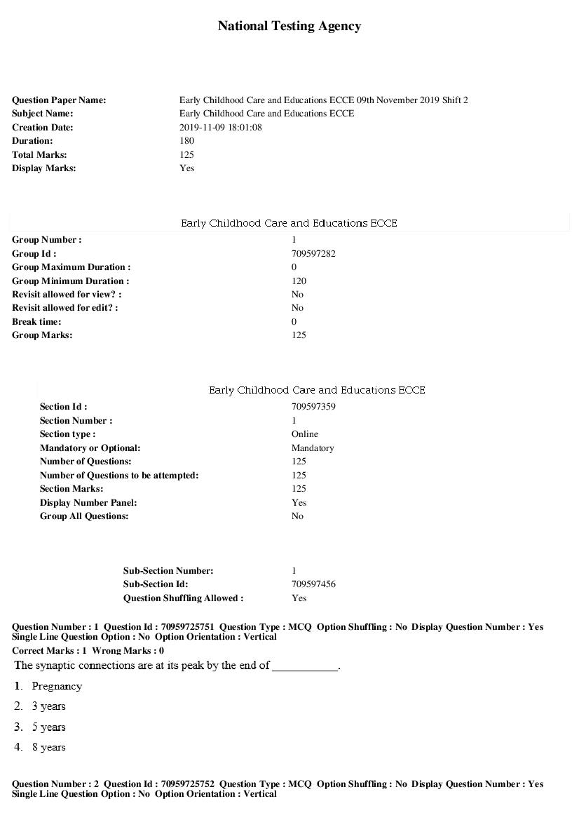 SWAYAM 2019 Question Paper Early Childhood Care and Educations ECCE - Page 1 of 30