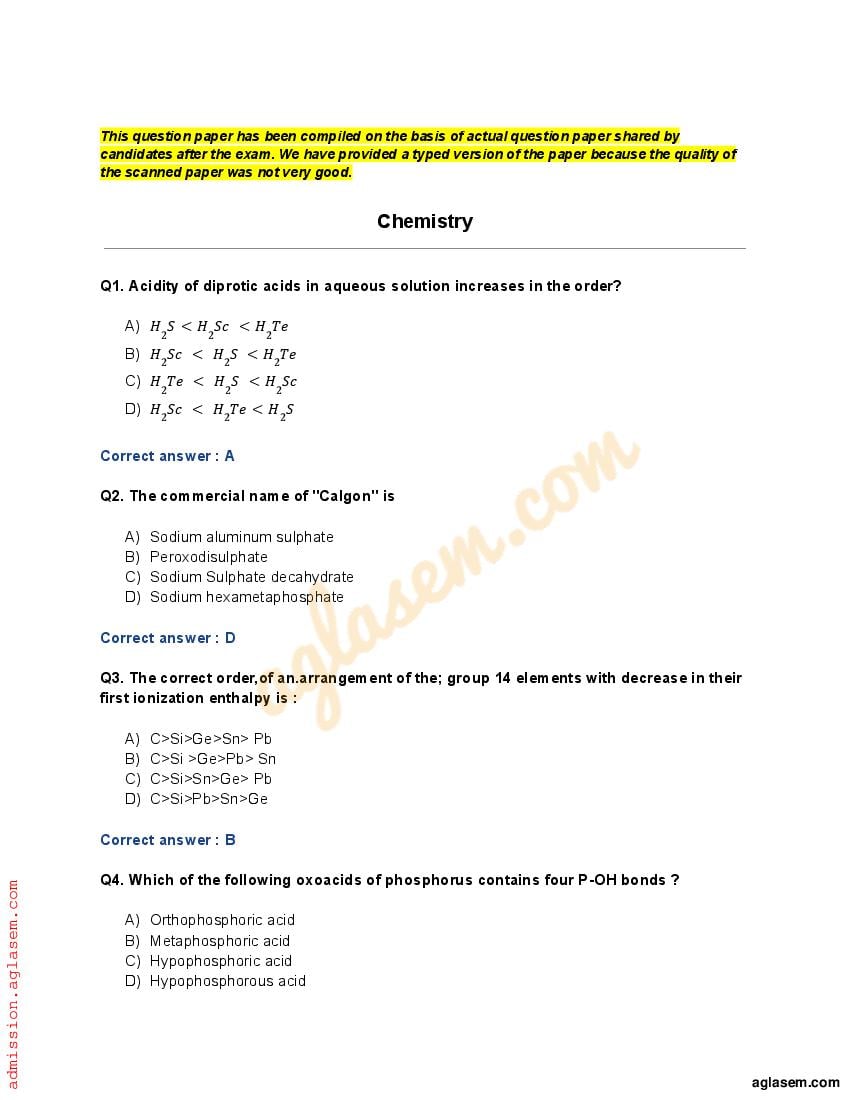 AMUEEE 2022 Question Paper (PDF) - Download Here - AglaSem Admission