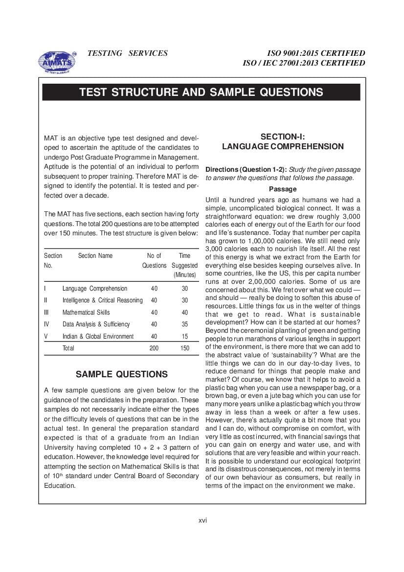 AIMA MAT 2022 Sample Paper - Page 1