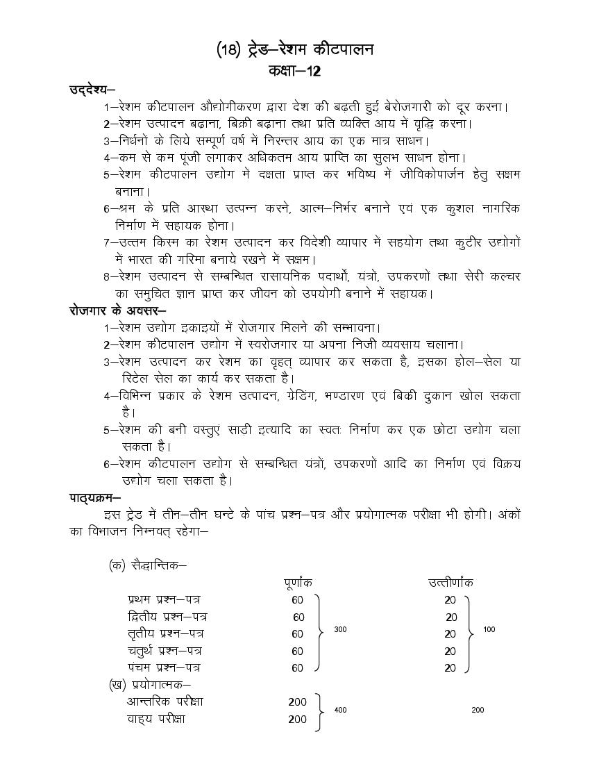 UP Board Class 12 Syllabus 2022 Trade Sericulture - Page 1