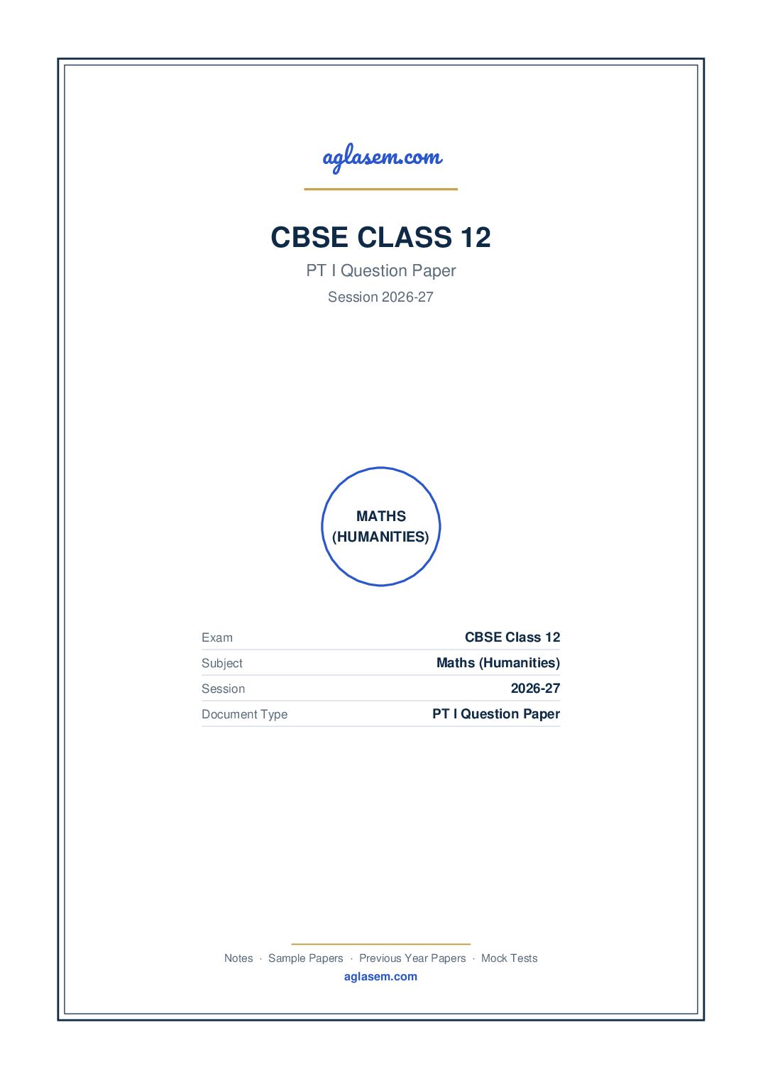 Class 12 PT I Question Paper 2026-27 Maths (Humanities) - Page 1 of 4